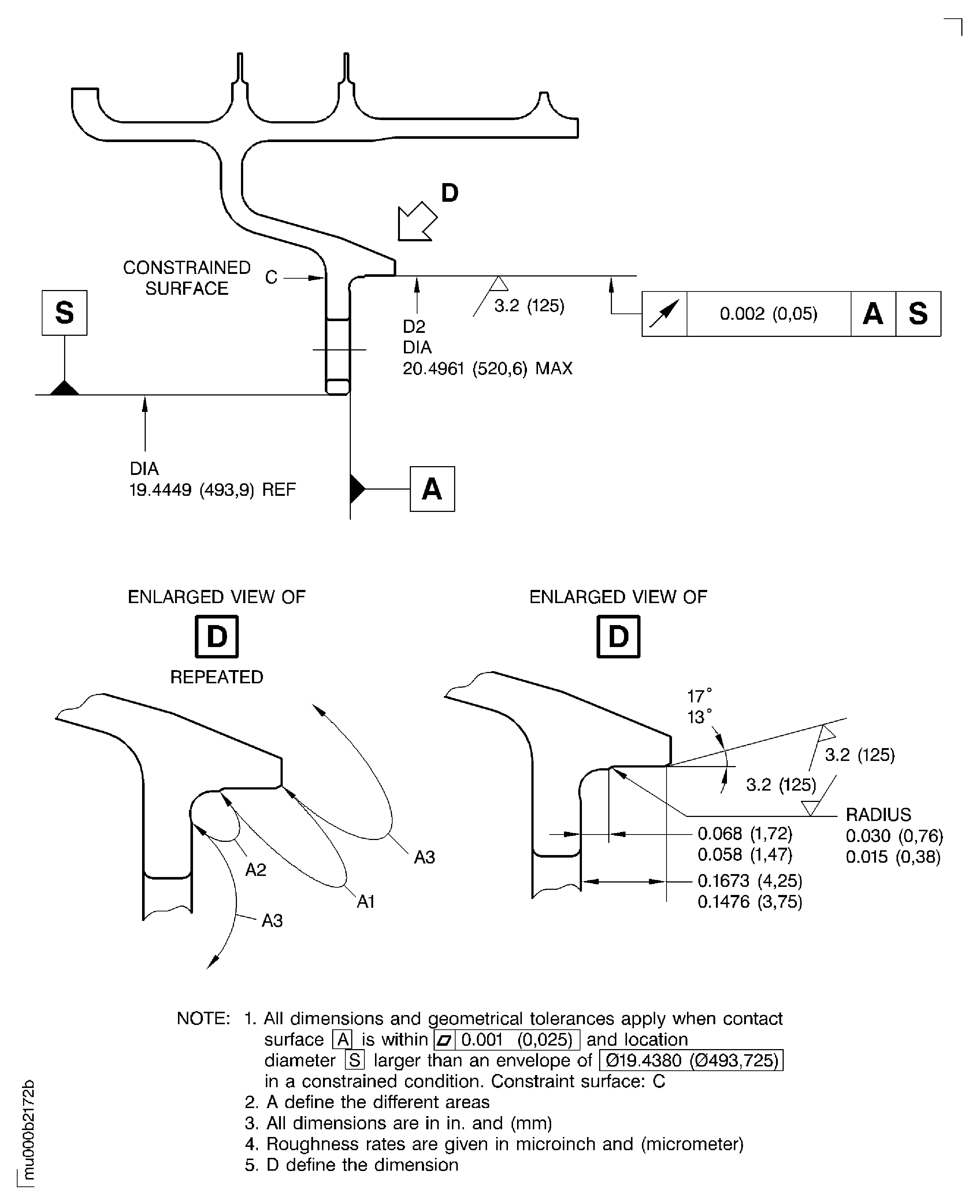 Dimensions and areas before plasma spraying