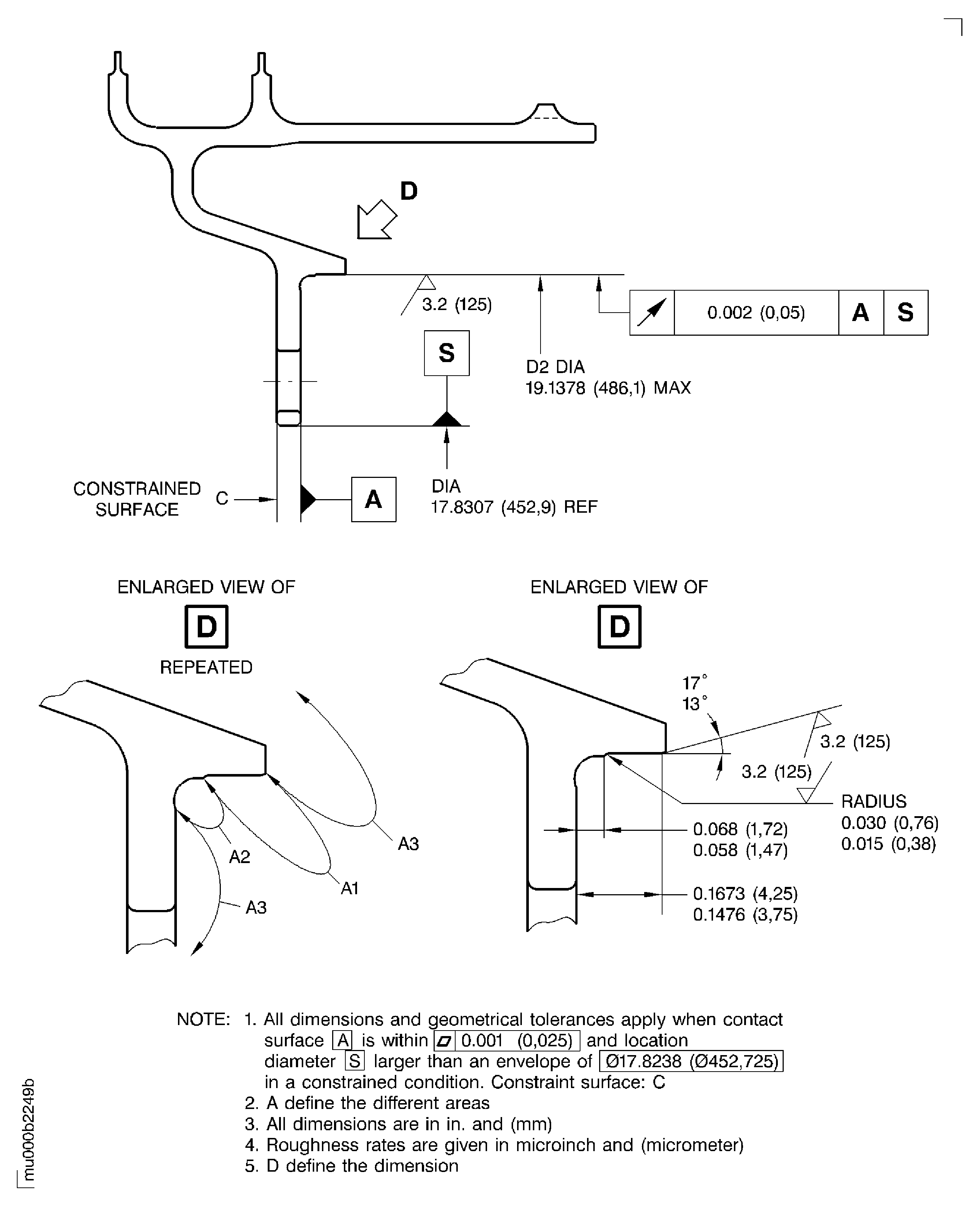 Dimensions and areas before plasma spraying