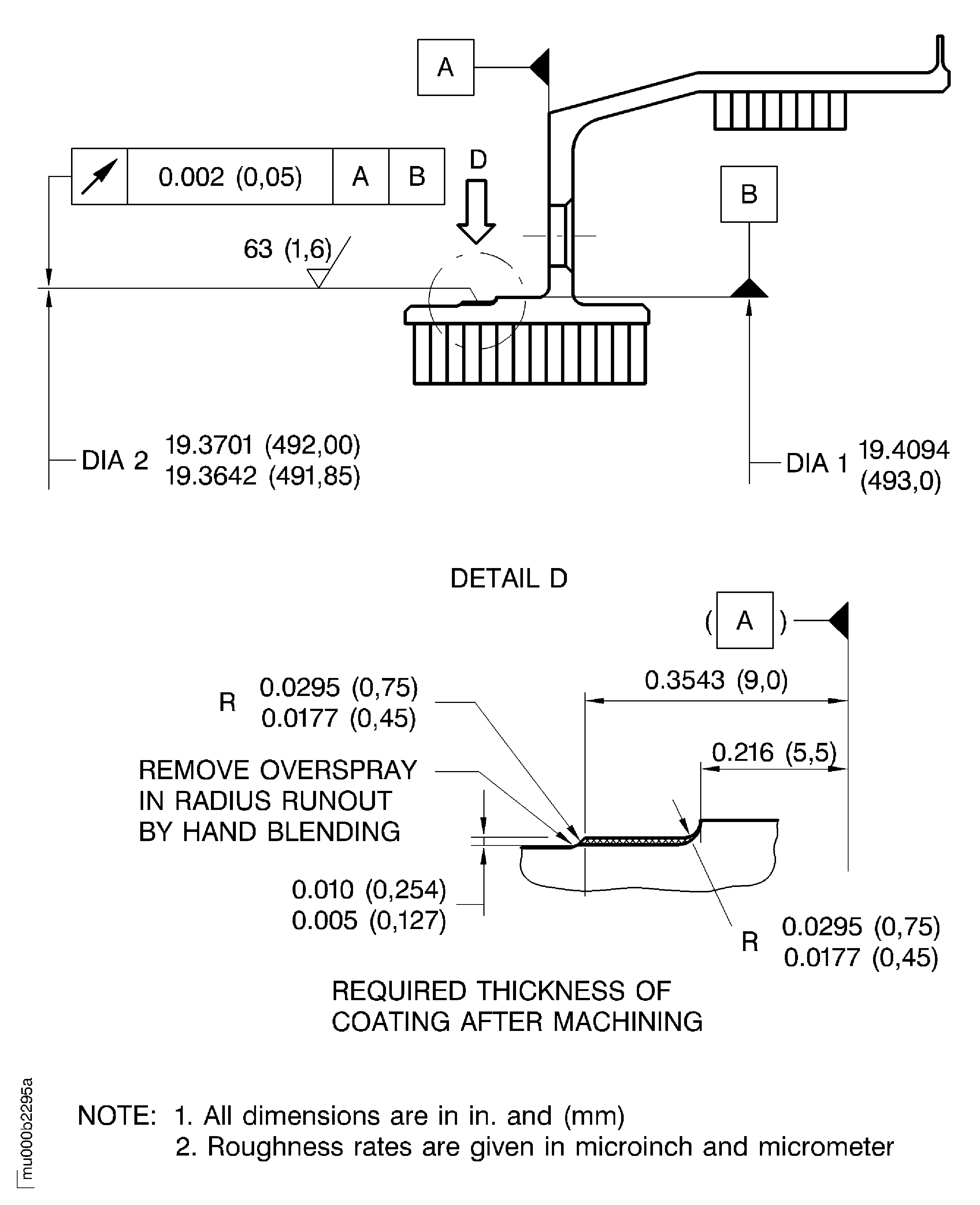 Plasma spray the diameter DIA 2 of the
stage 3 airseal ring assembly