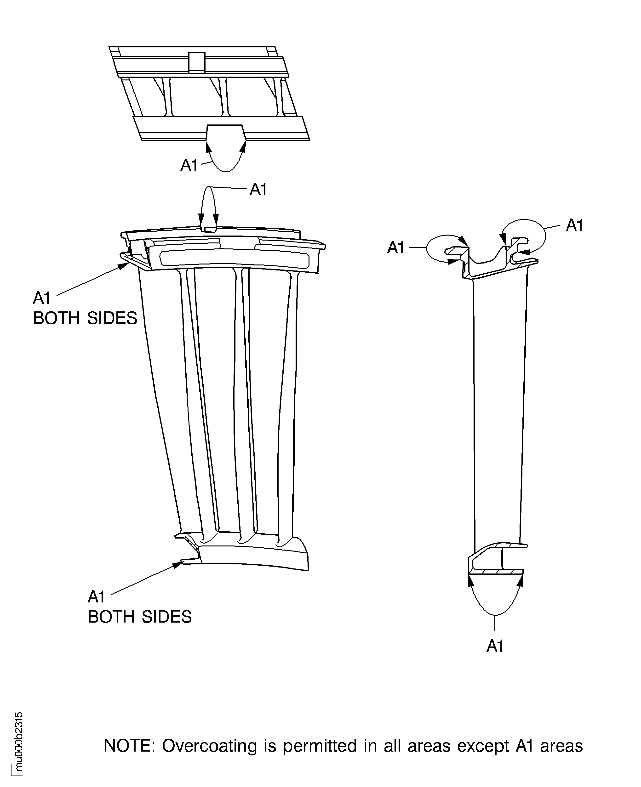 Overcoat the aluminide coating of the stage 5 turbine vane