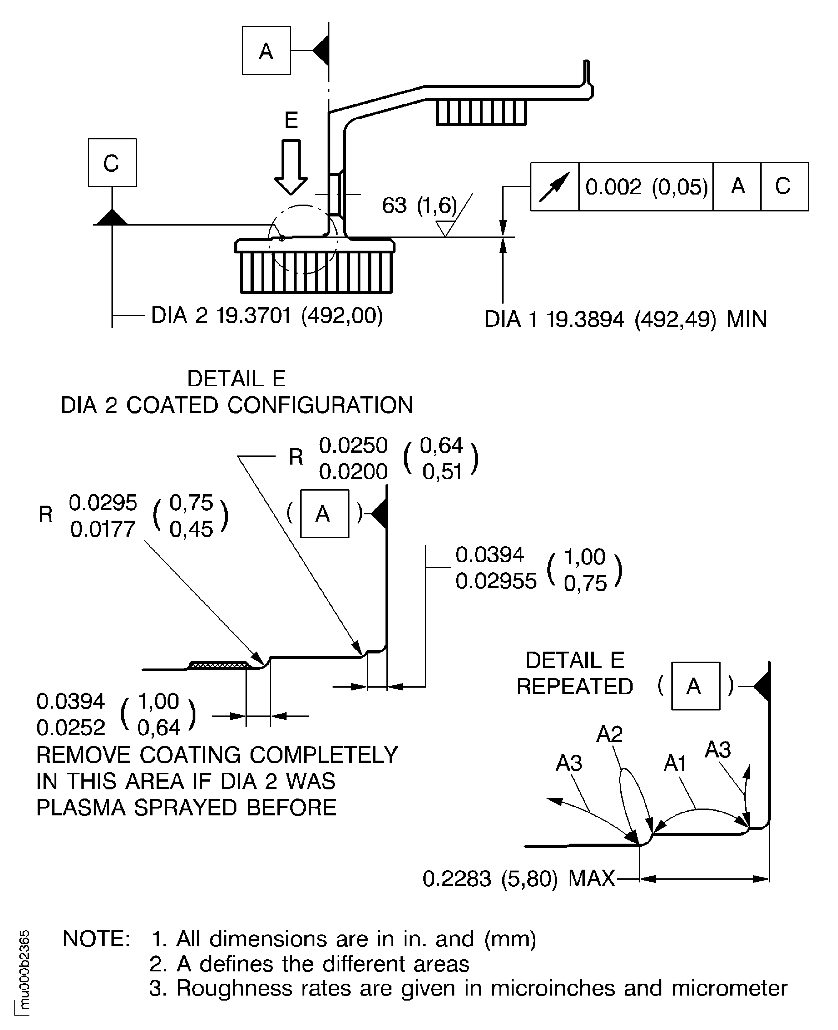 Plasma spray the diameter DIA 1 of the
stage 3 airseal ring assembly