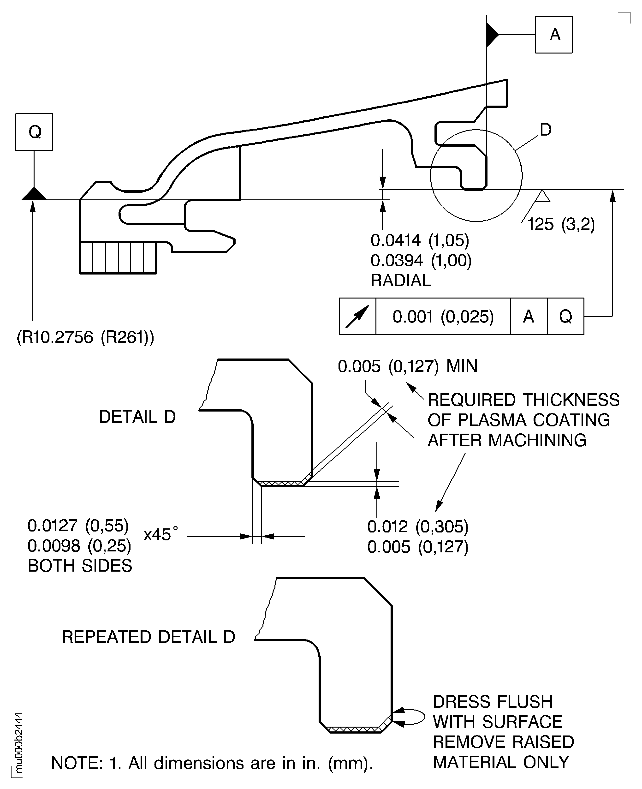 Plasma spray the rear locating diameter of the inner duct segment