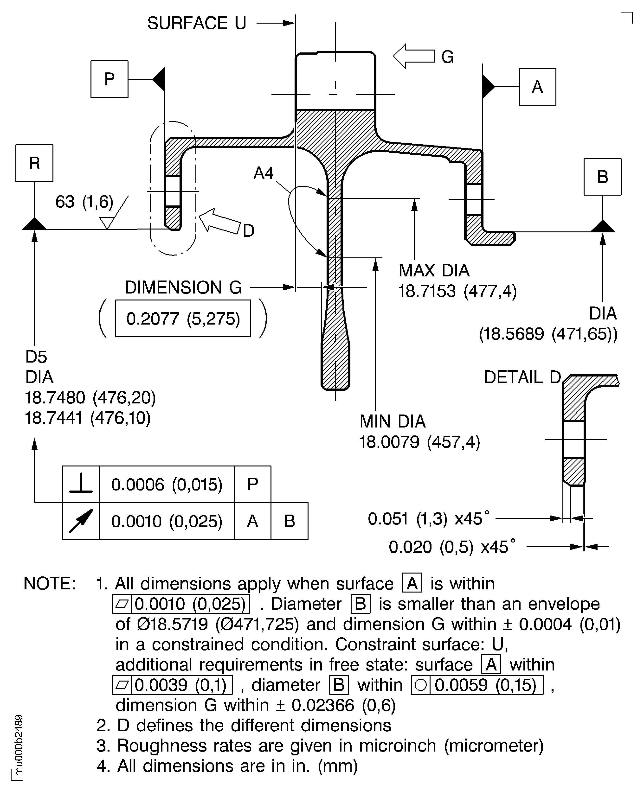 Dimensions and areas of the stage 3 turbine disk after plasma spraying