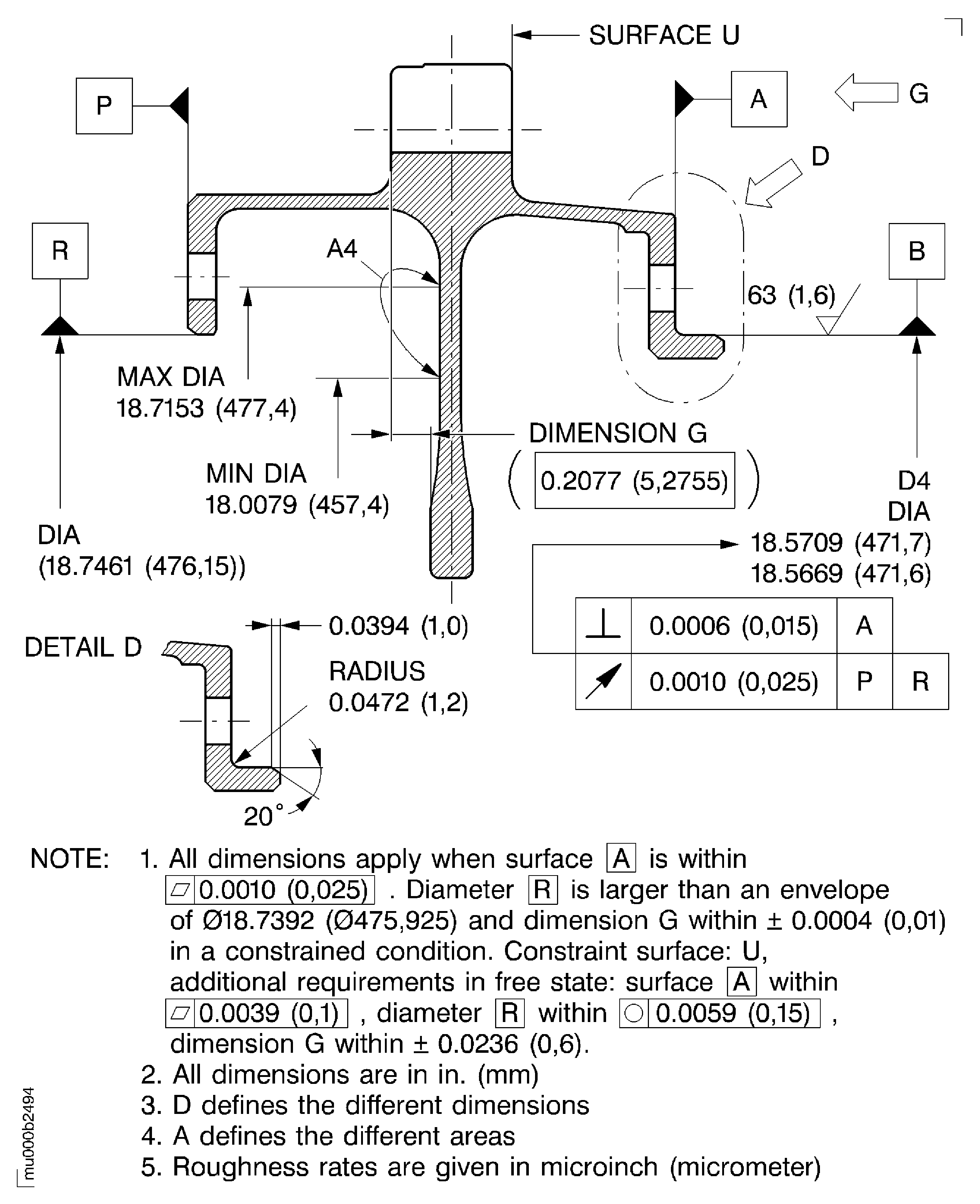 Dimensions and areas of the stage 3 turbine disk after plasma spraying