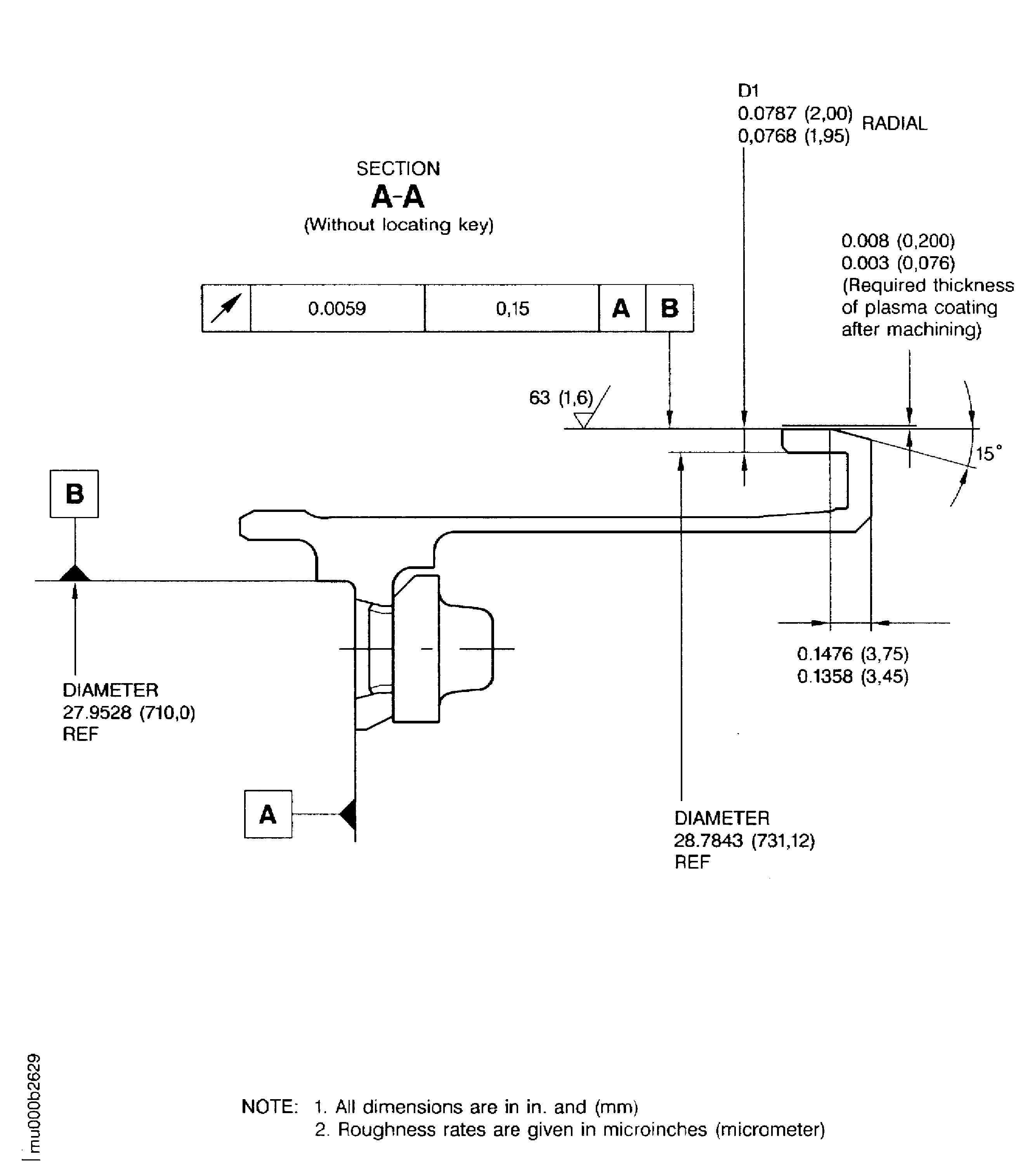 Plasma spray rear hook outer diameter of the outer diffuser support