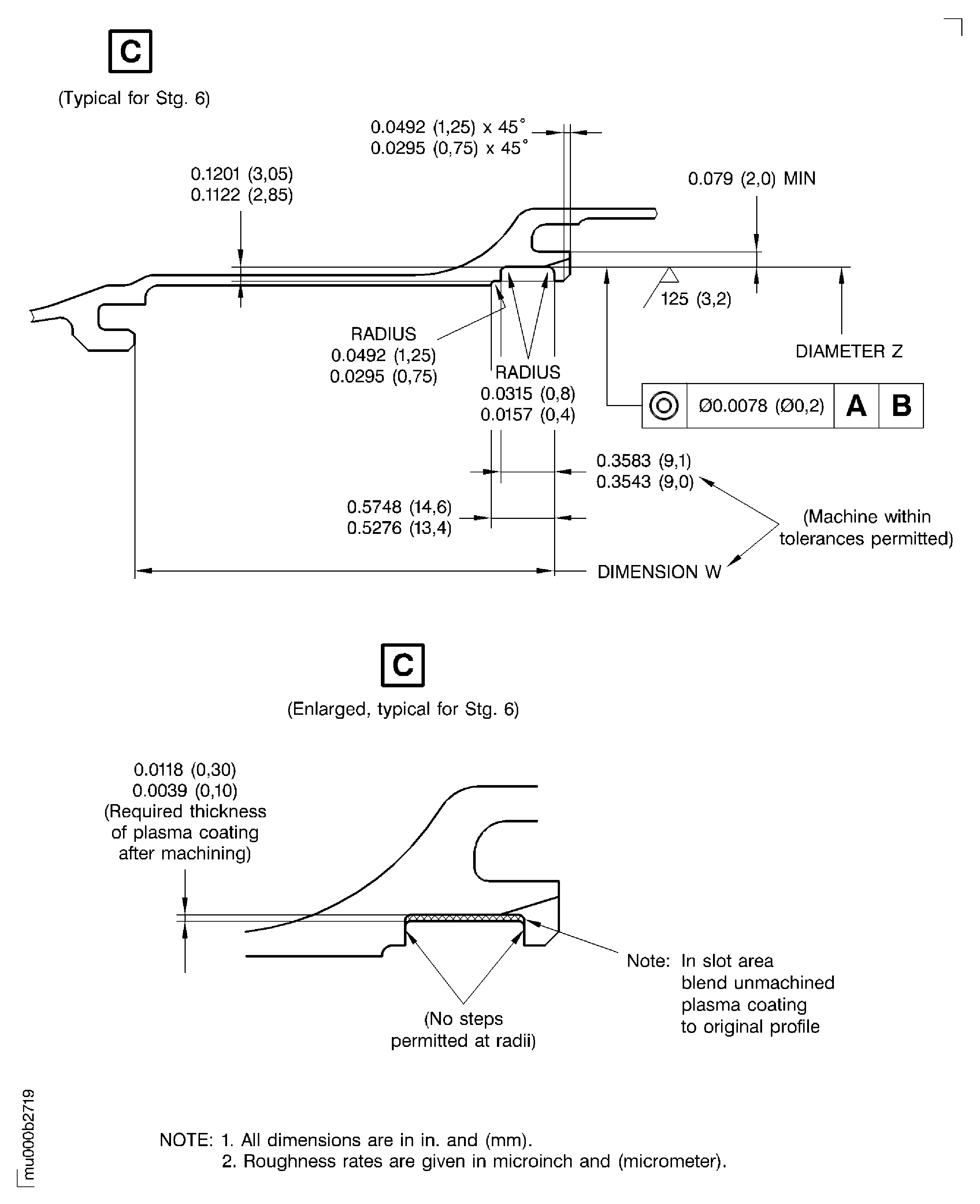 LP turbine case rear vane hook diameters after plasma spraying