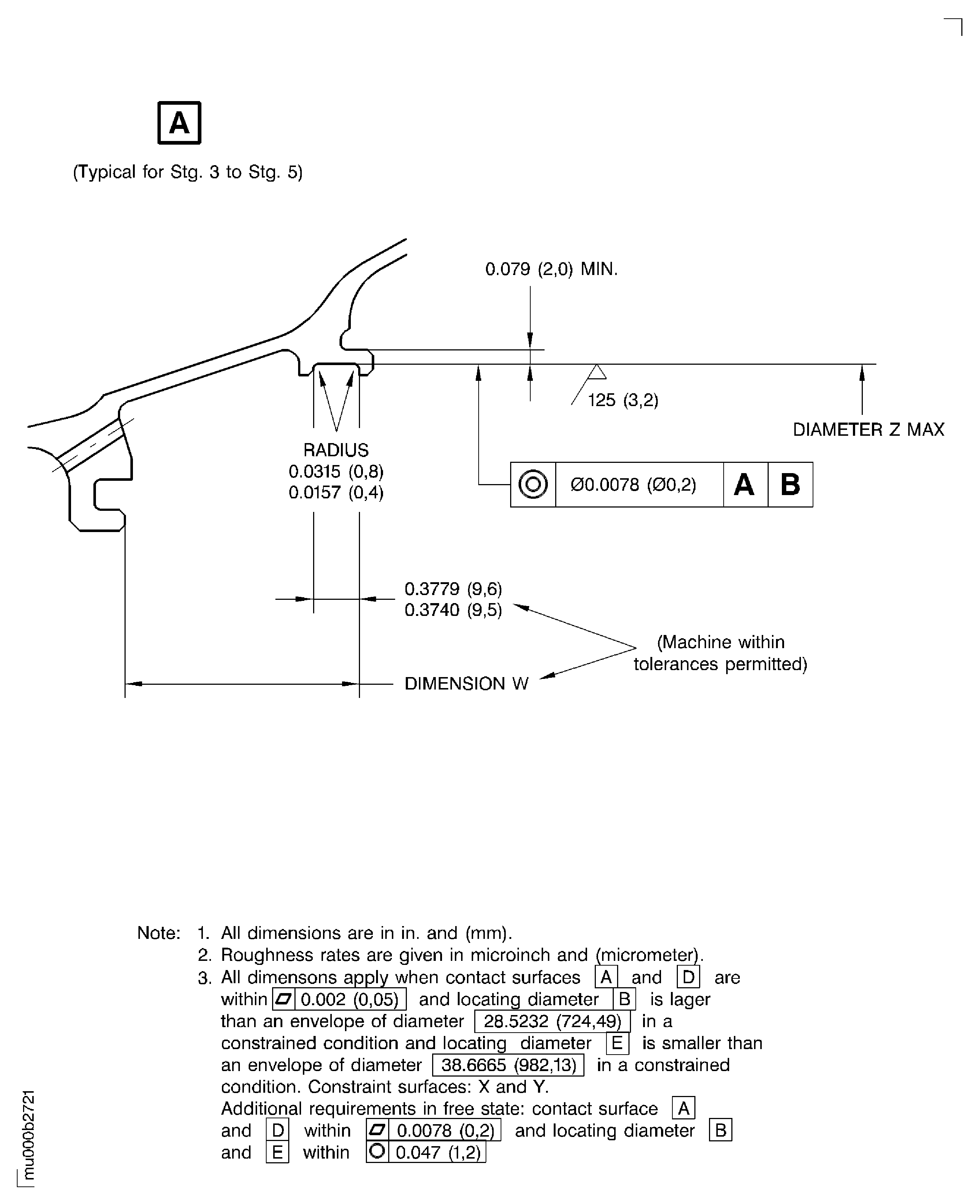 LP turbine case rear vane hook diameters before plasma spraying