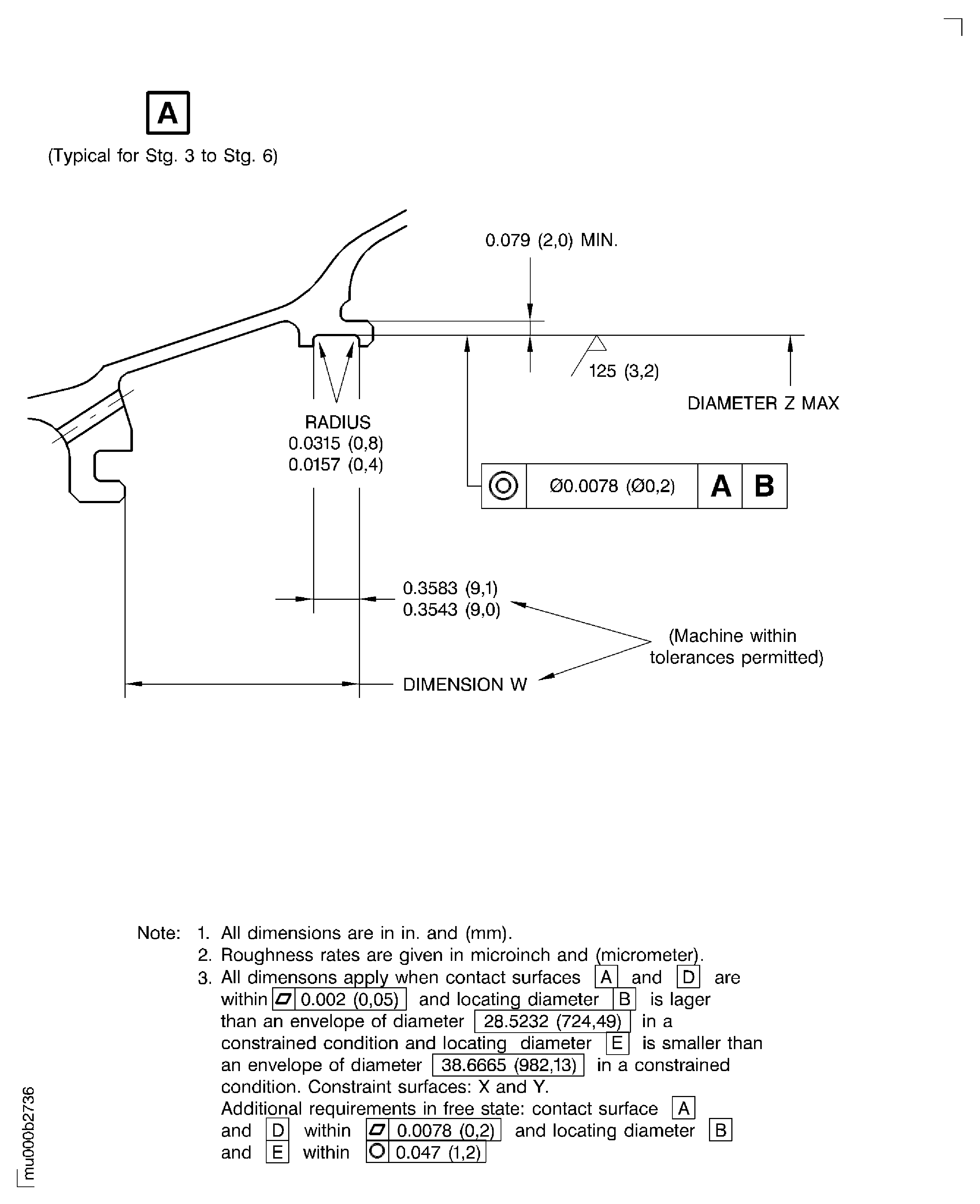LP turbine case rear vane hook diameters before plasma spraying