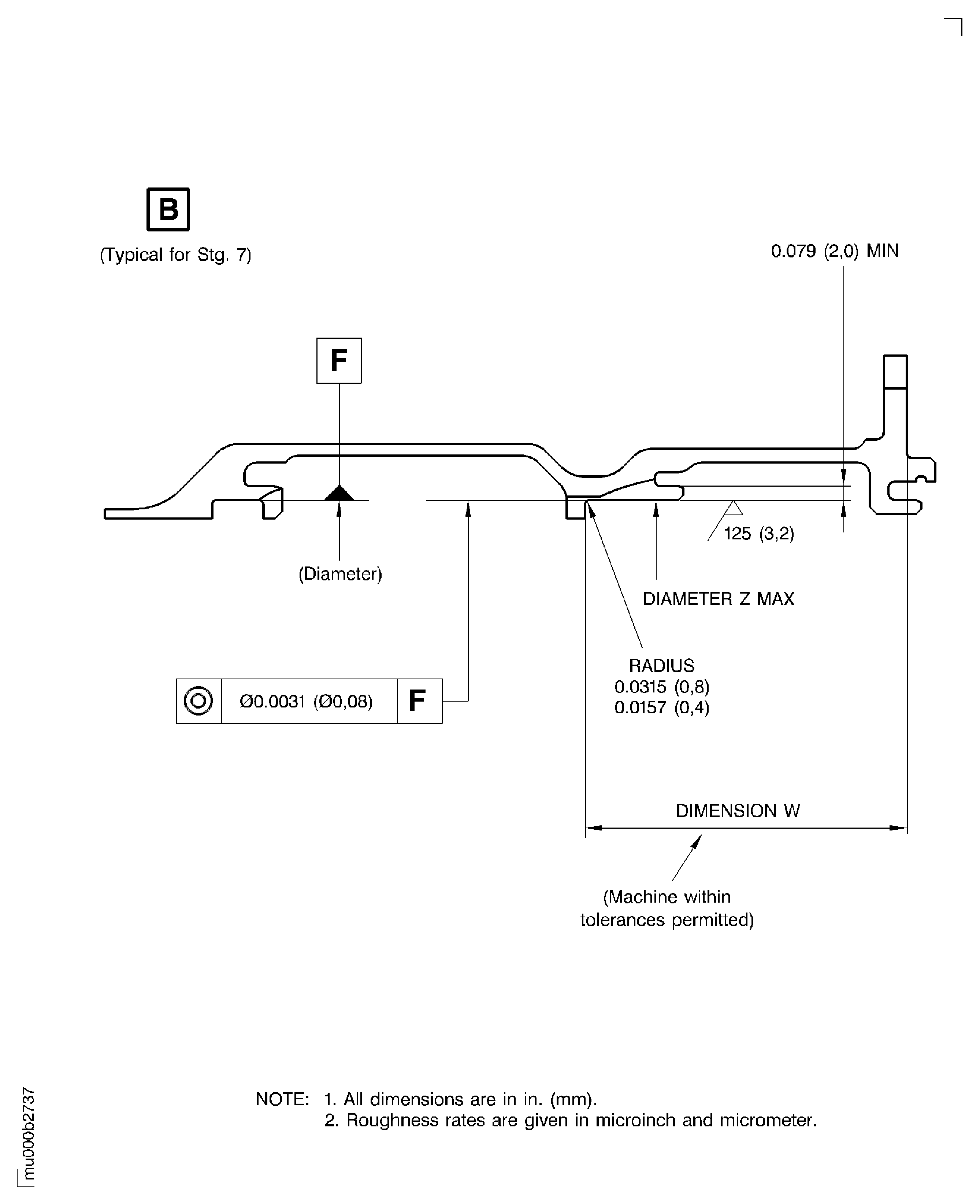 LP turbine case rear vane hook diameters before plasma spraying