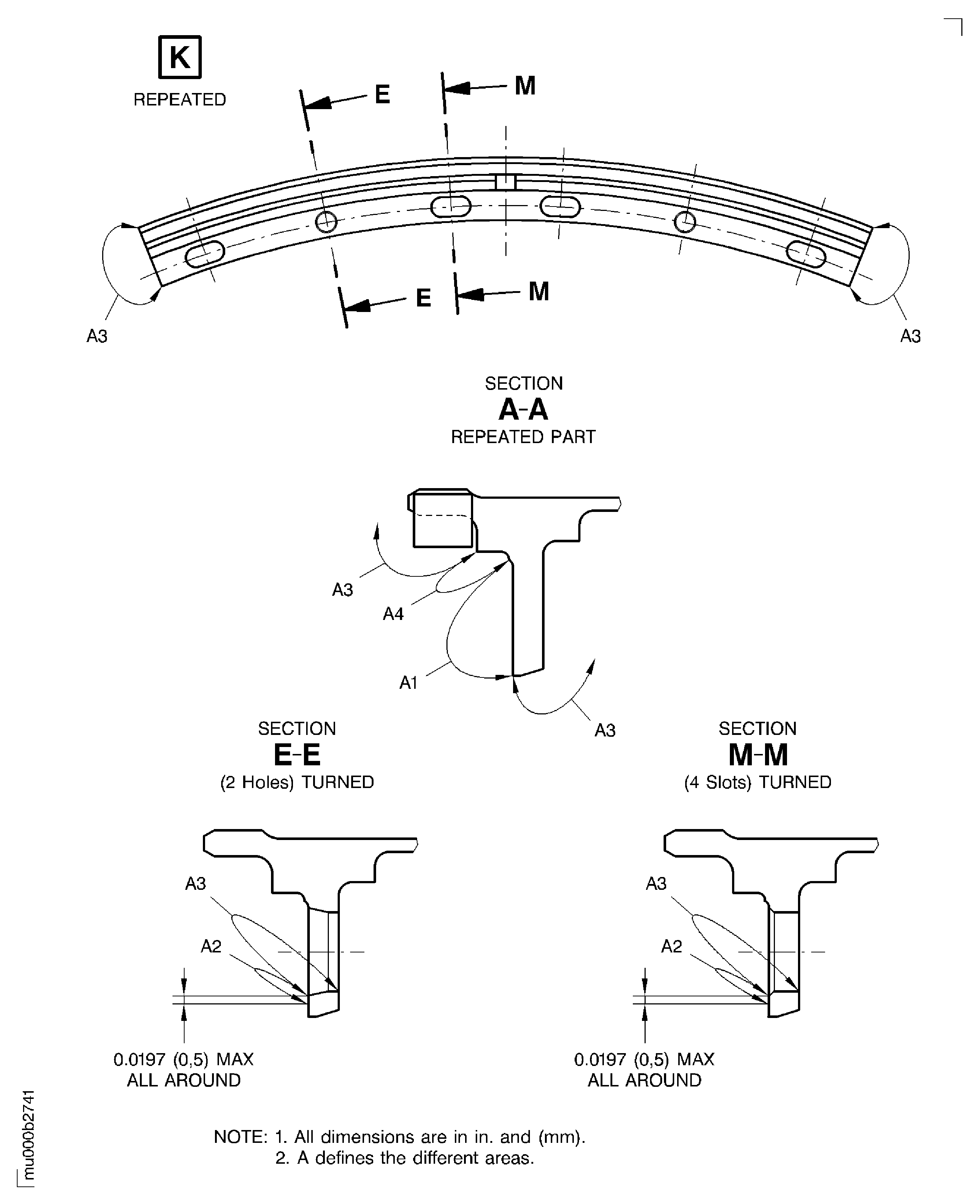 Dimensions and areas for outer diffuser support inner front
flange plasma spray repair