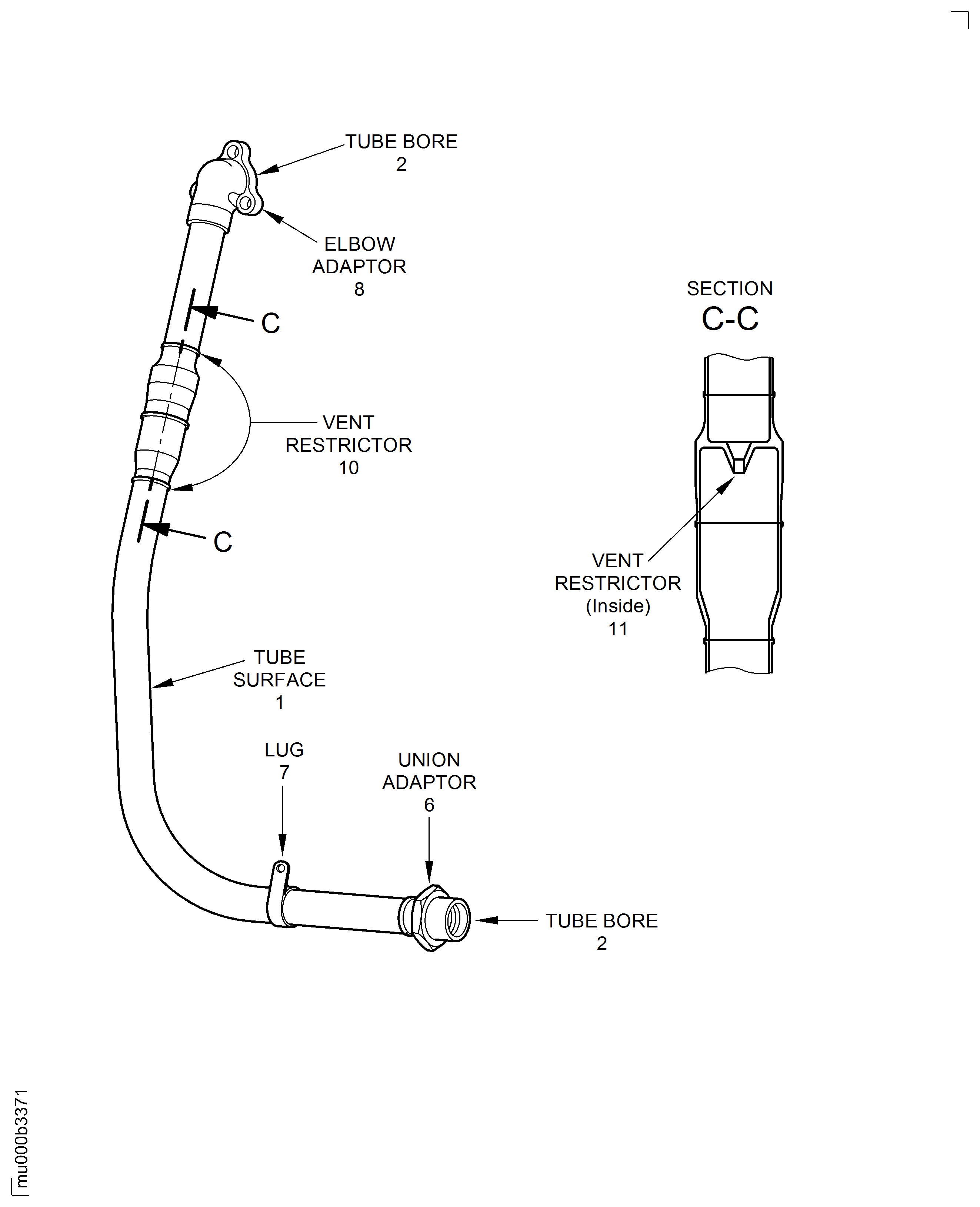 Locations on the Tube Assembly for PN 6B1584 only