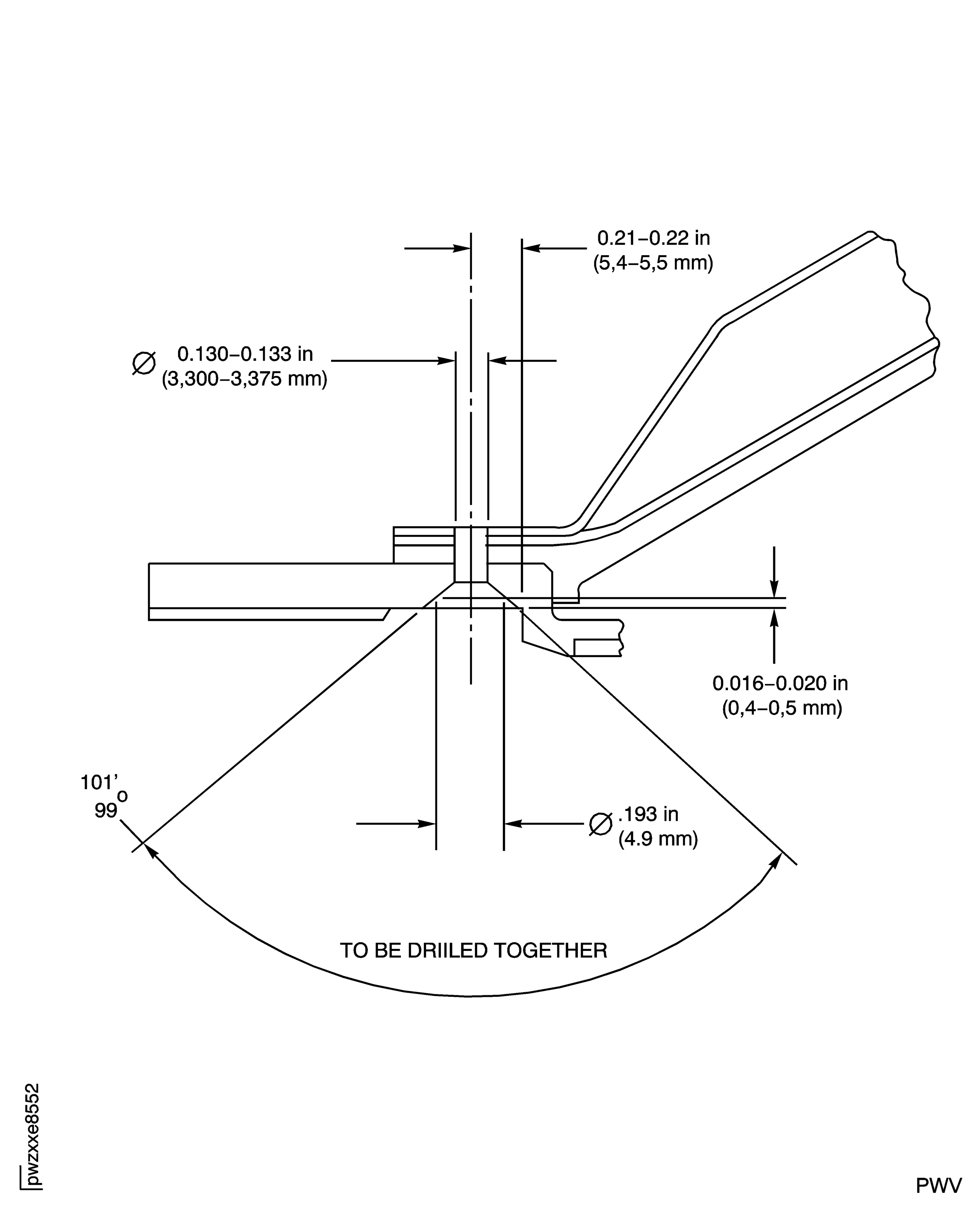 Match drill the carbon seal housing (PN 4P8036) rivet holes in the turbine exhaust case