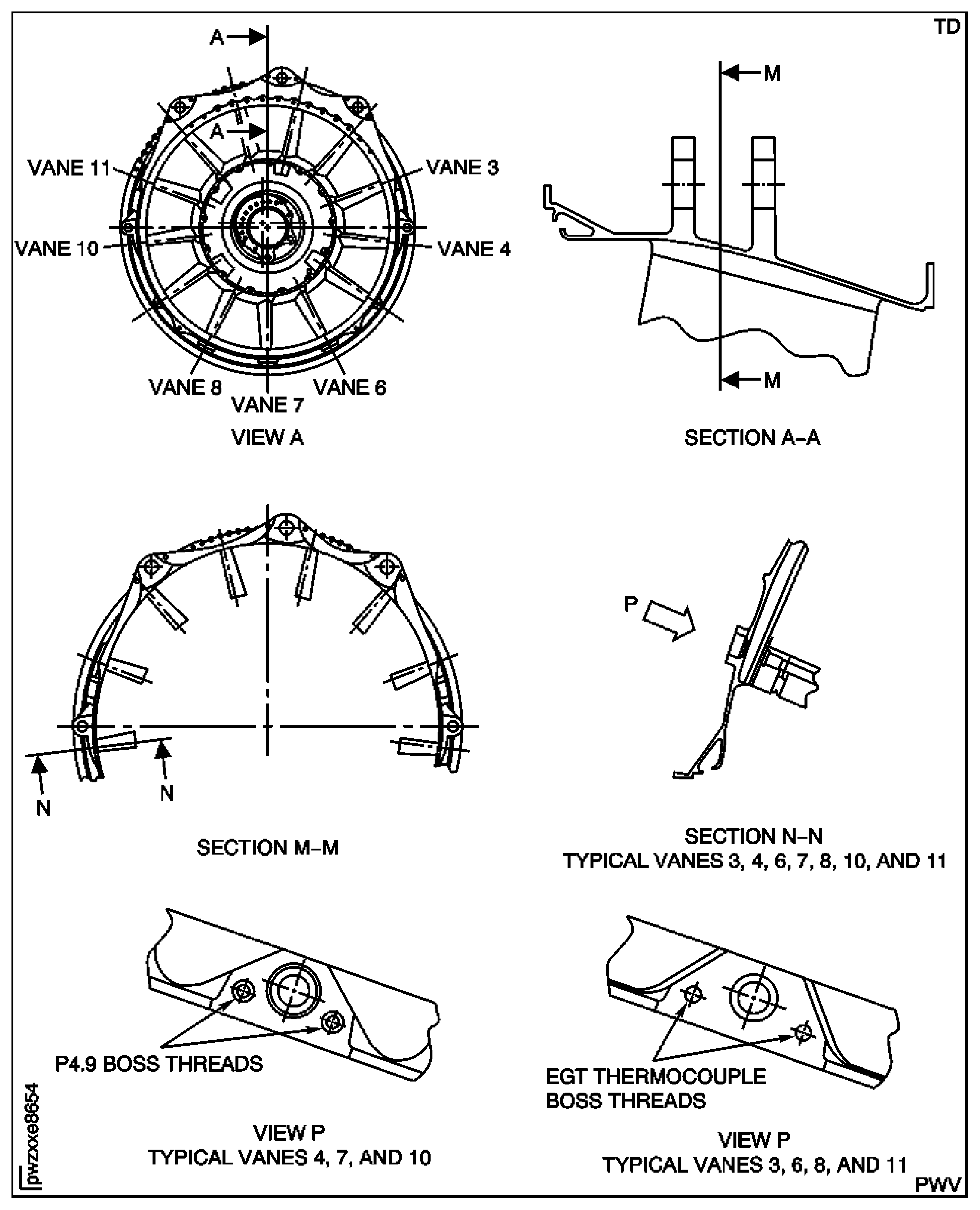 Turbine Exhaust Case - P4.9 Probe Boss Locations