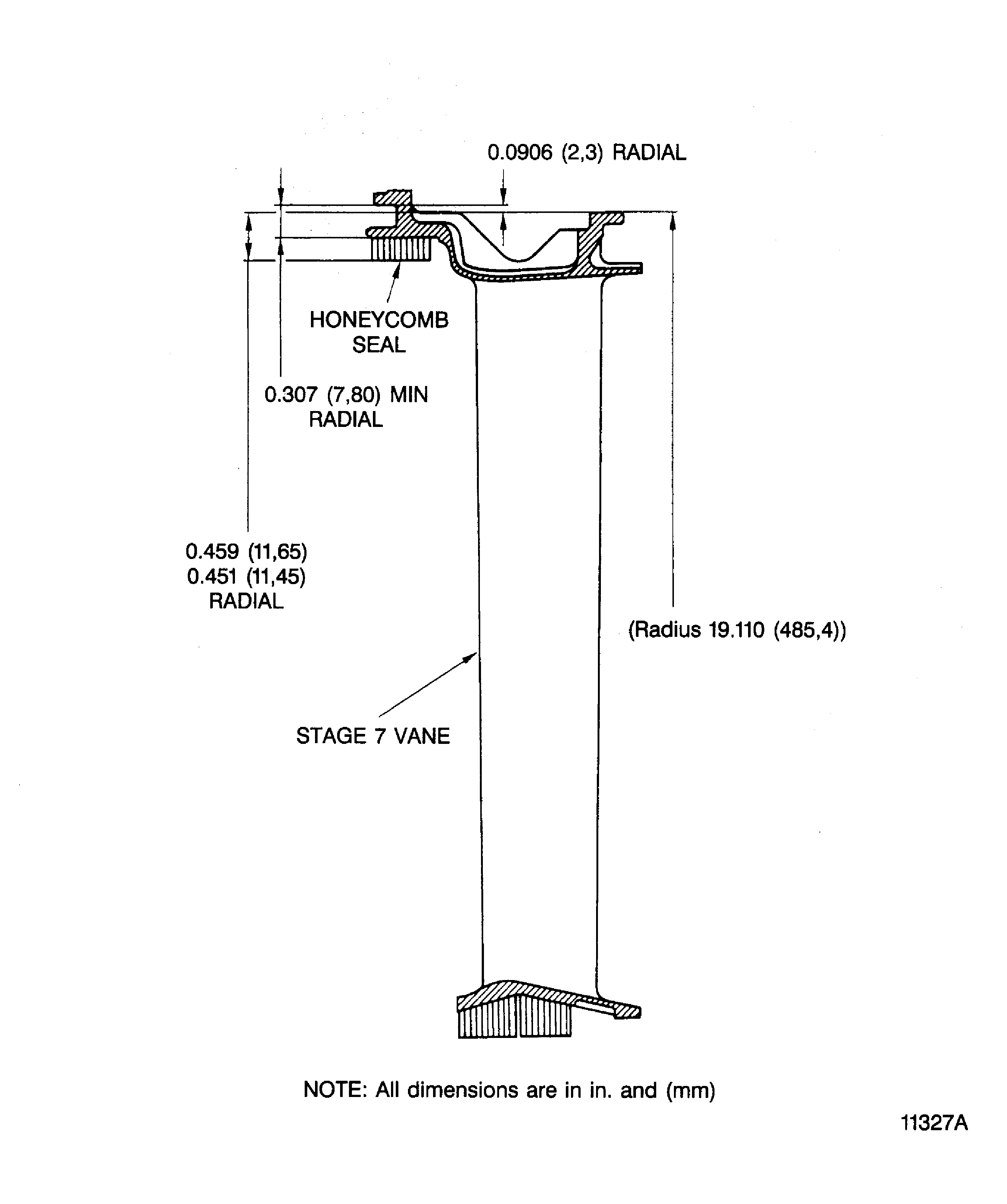 Replace the honeycomb seal segment on the outer buttress of the stage 7 turbine vane