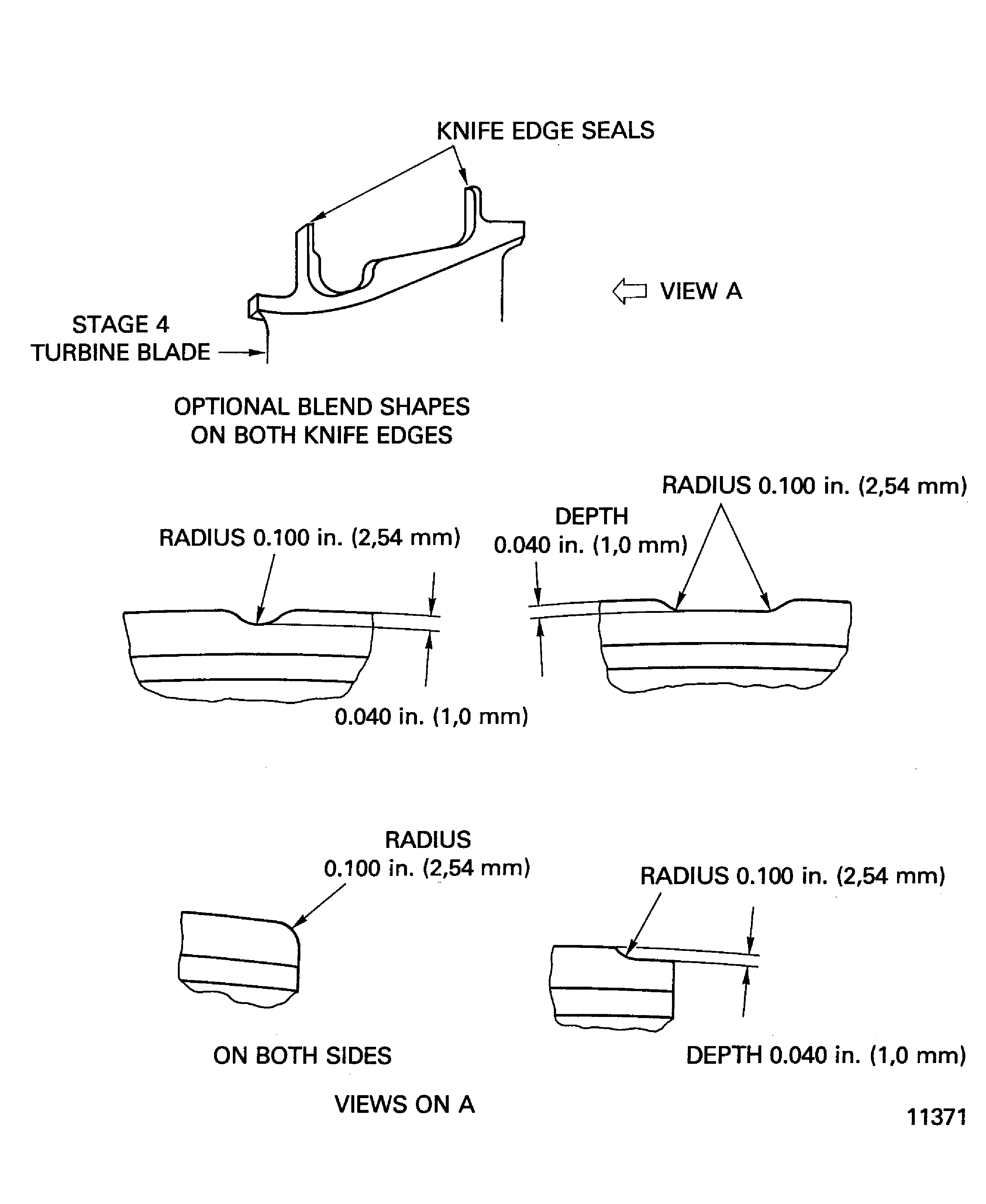 Blend repair the knife edge seals of the stage 4 turbine blade
(01-150)