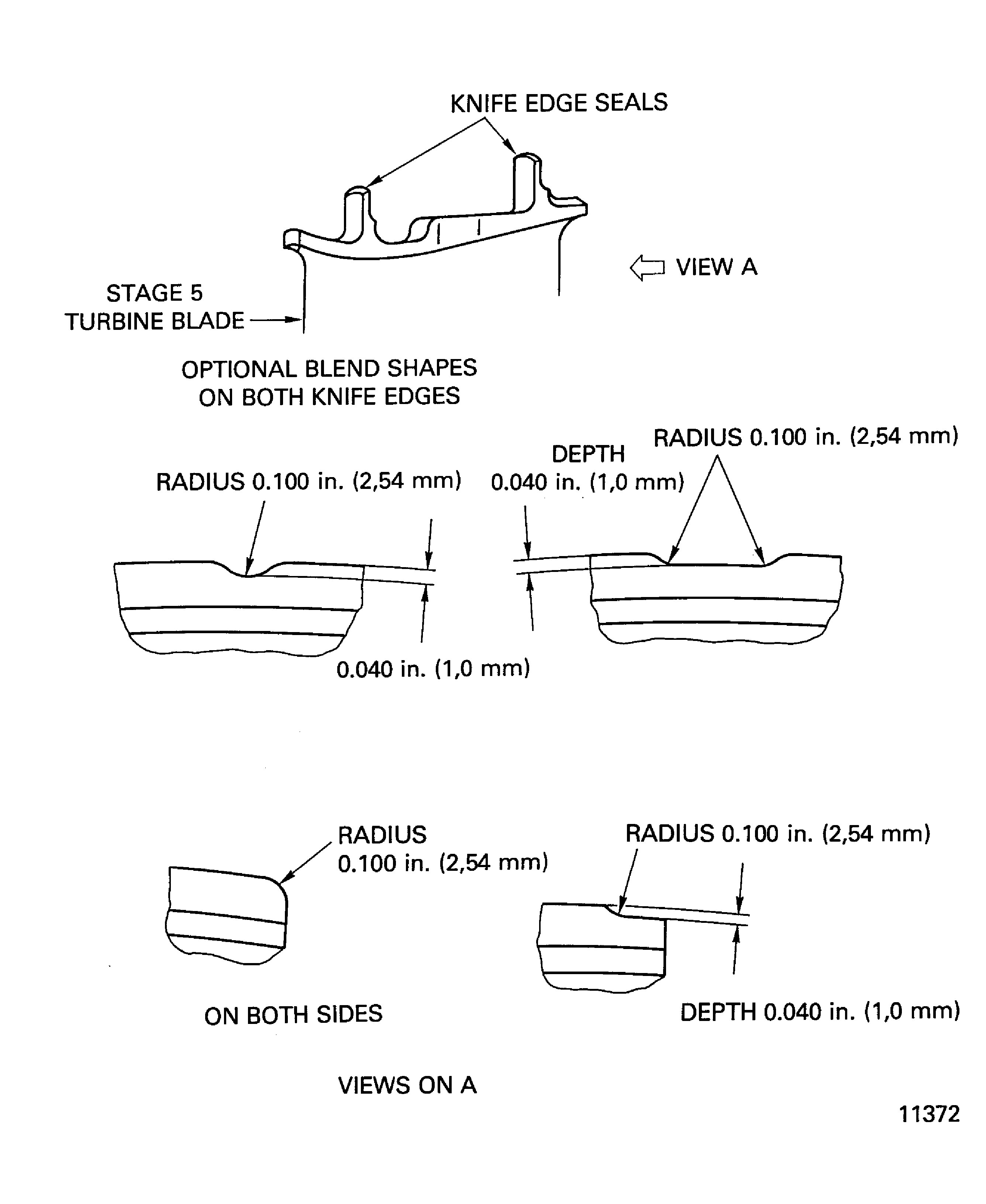 Blend repair the knife edge seals of the stage 5 turbine blade (01-100)