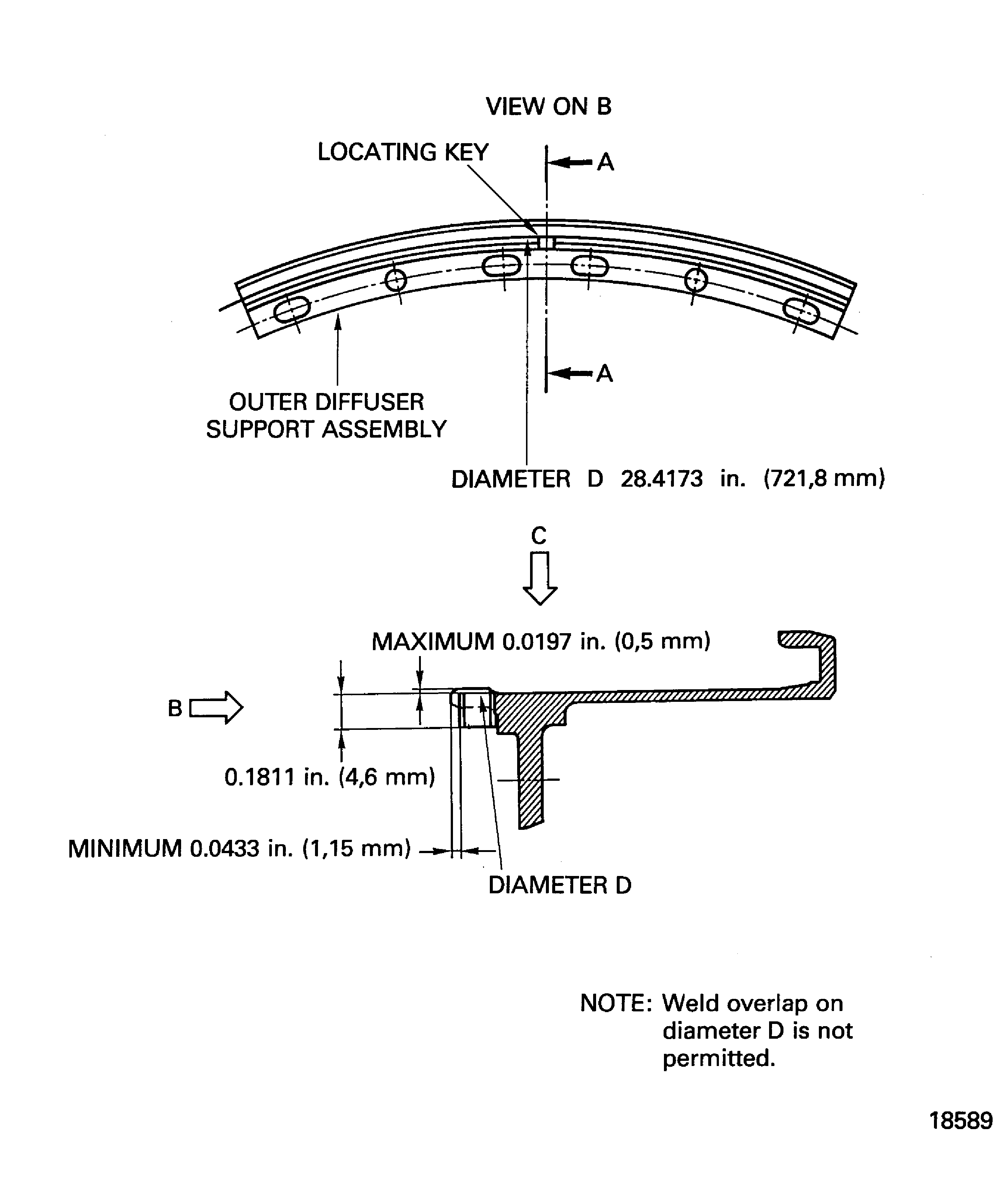 Replace the locating key (01-070) of the outer diffuser support assembly (01-010)