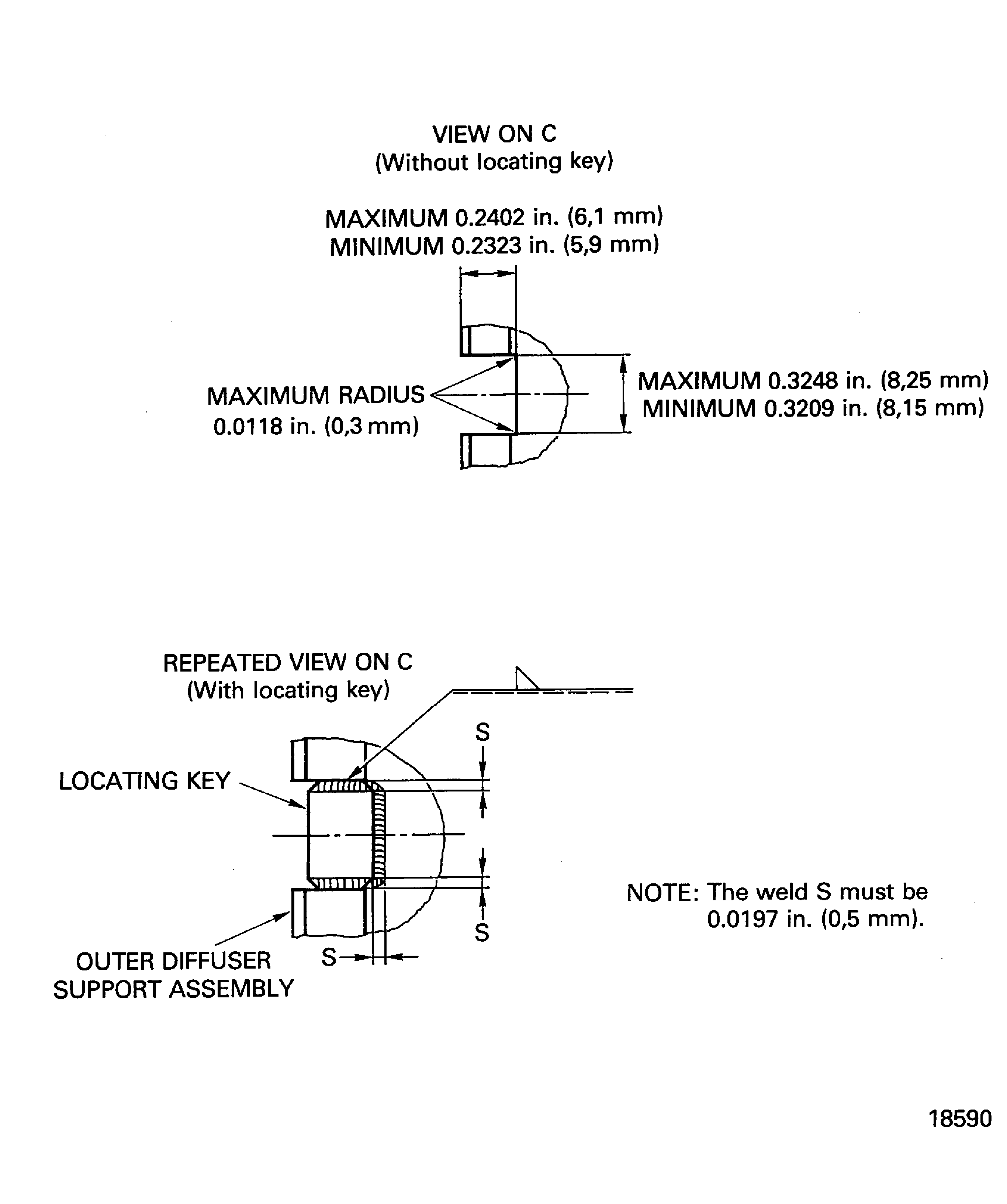Replace the locating key (01-070) of the outer diffuser support assembly (01-010)