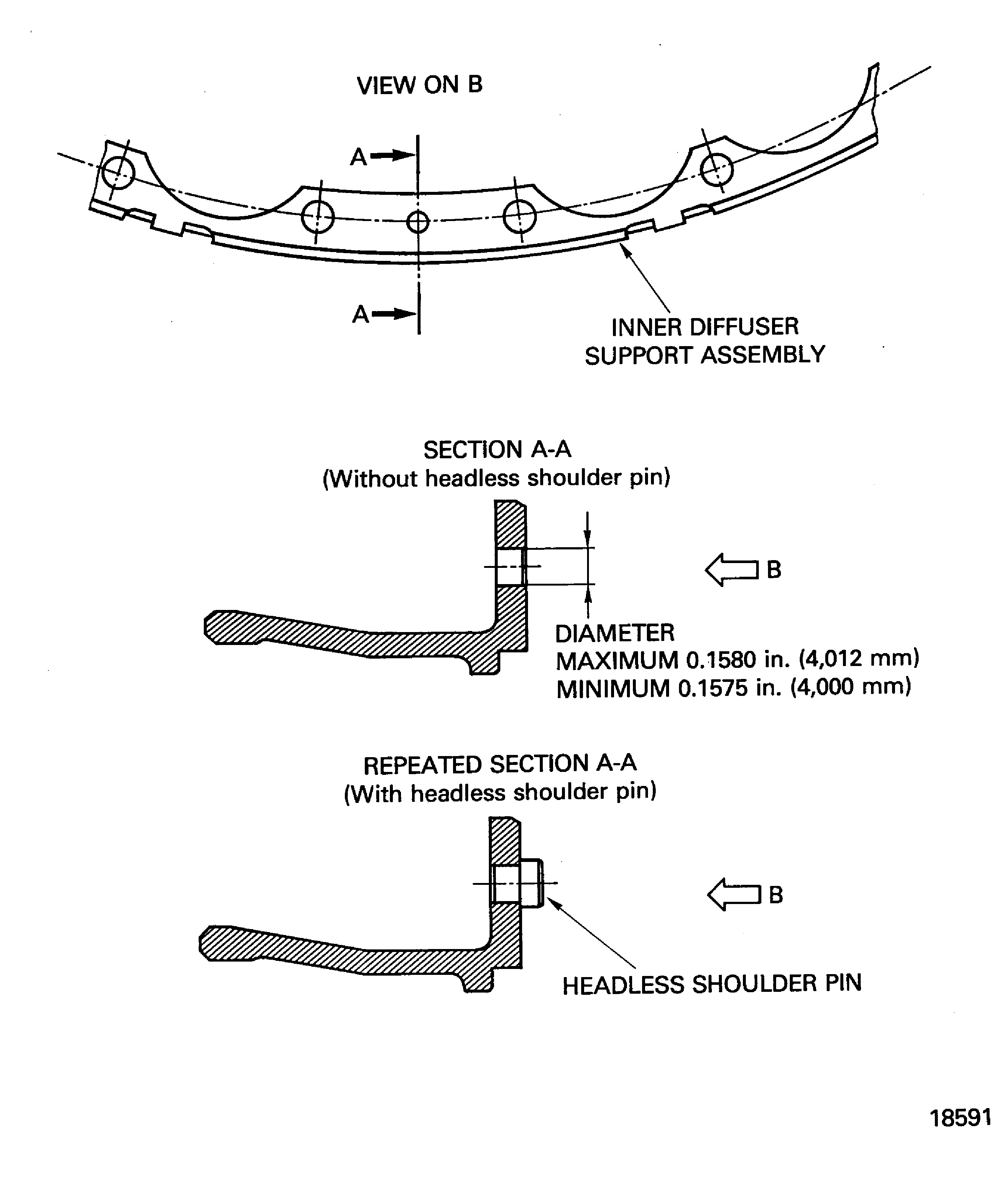 Replace the headless shoulder pin (01-120) of the inner diffuser support assembly (01-100)