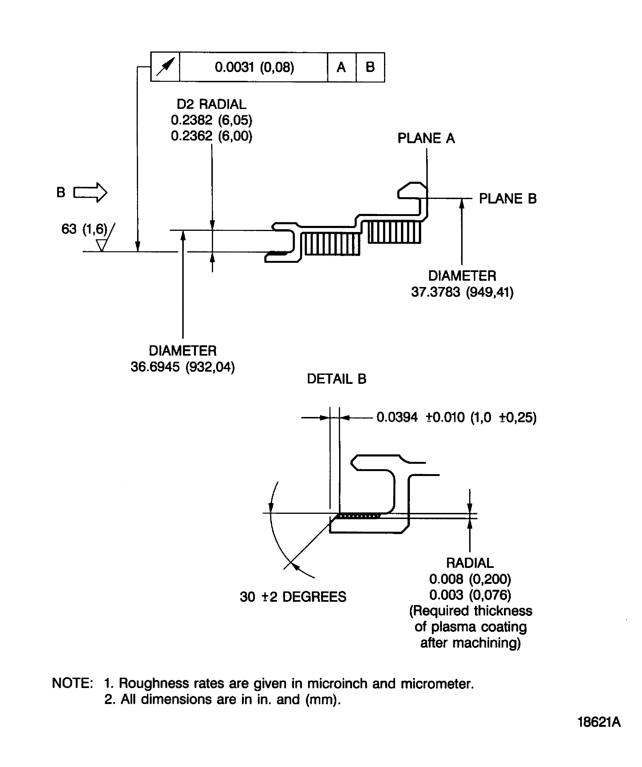 Dimensions after plasma spraying