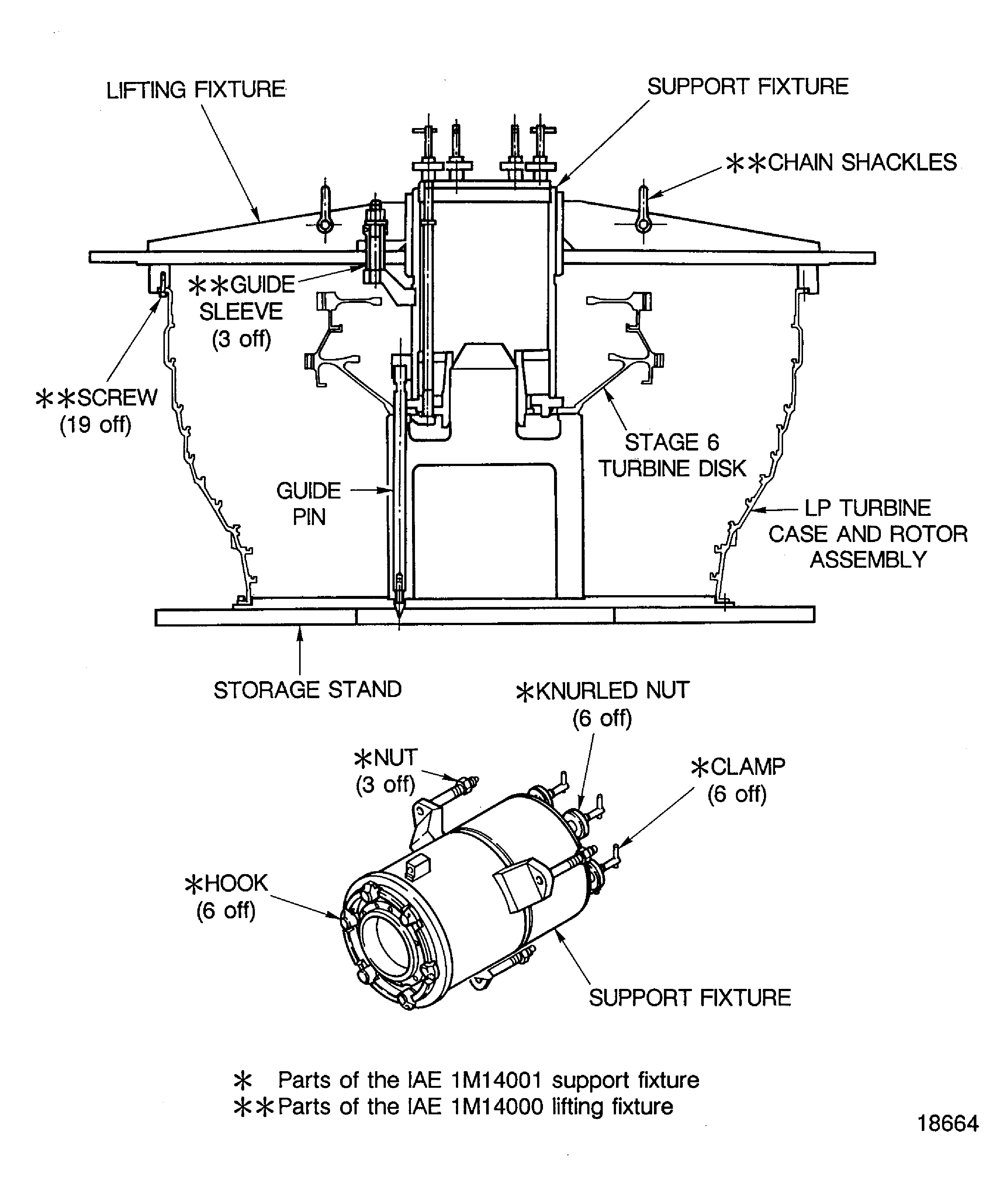 Install the lifting fixture and the support fixture
