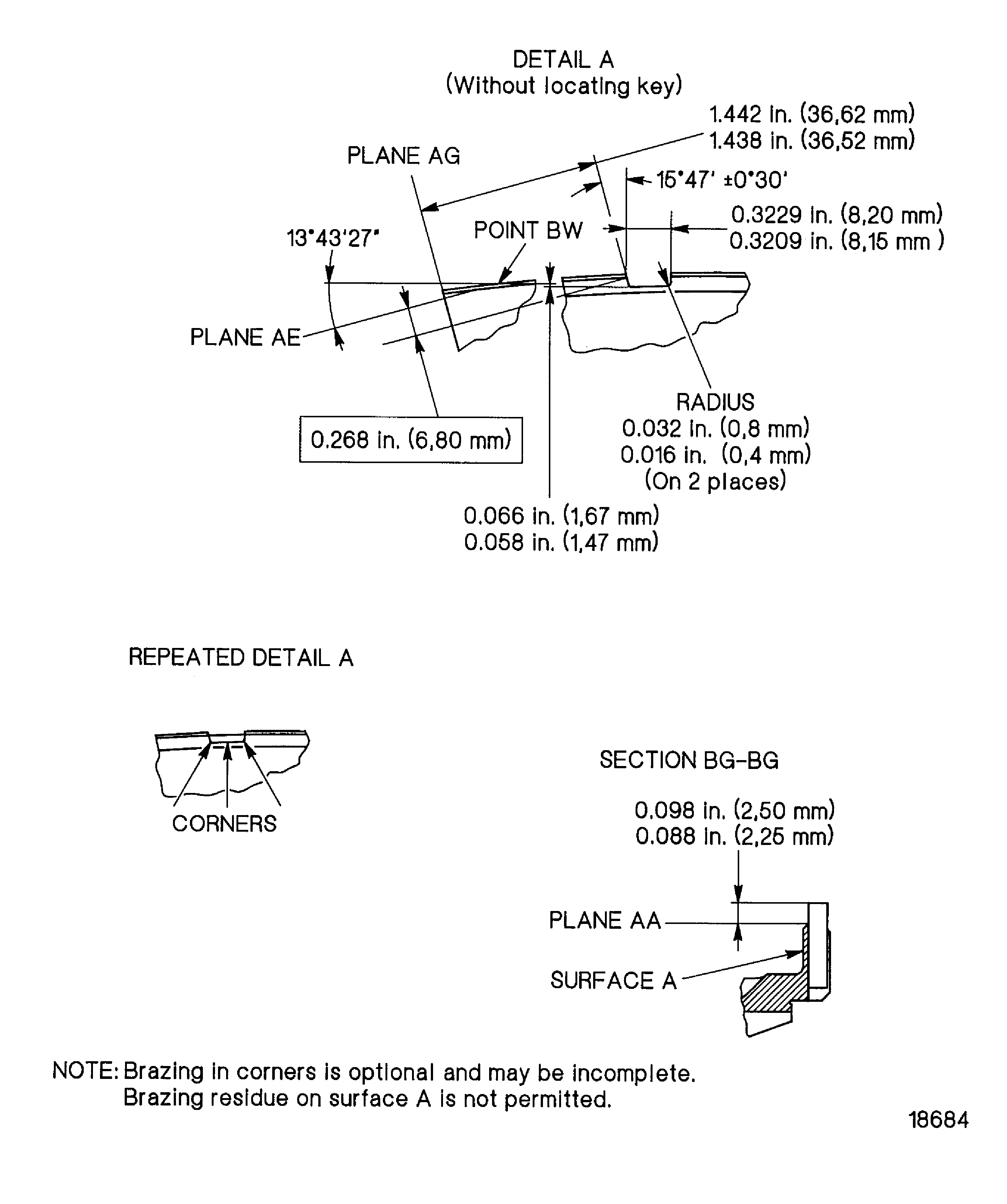 Replace the locating key of the turbine vane