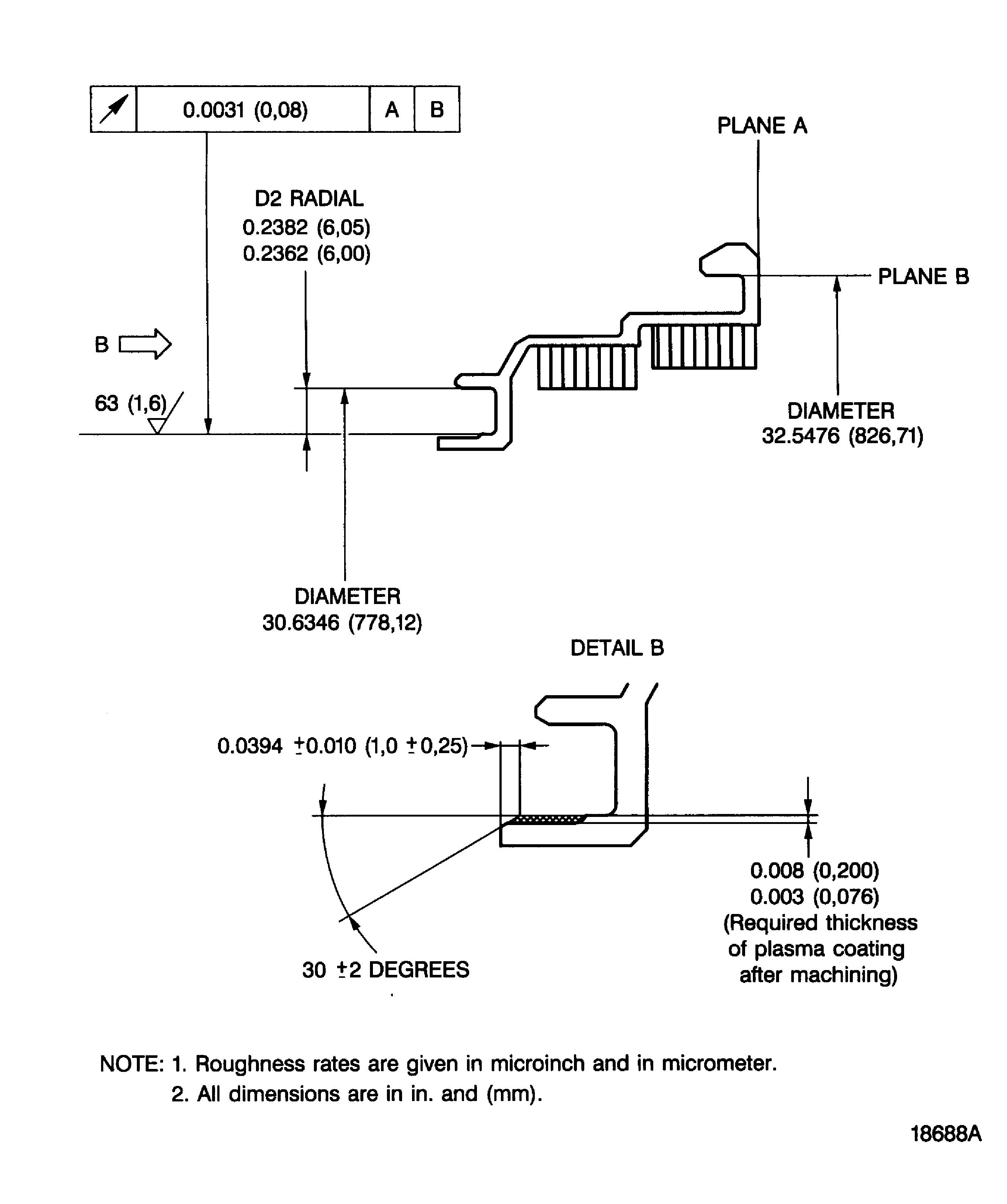 Dimensions after plasma spraying