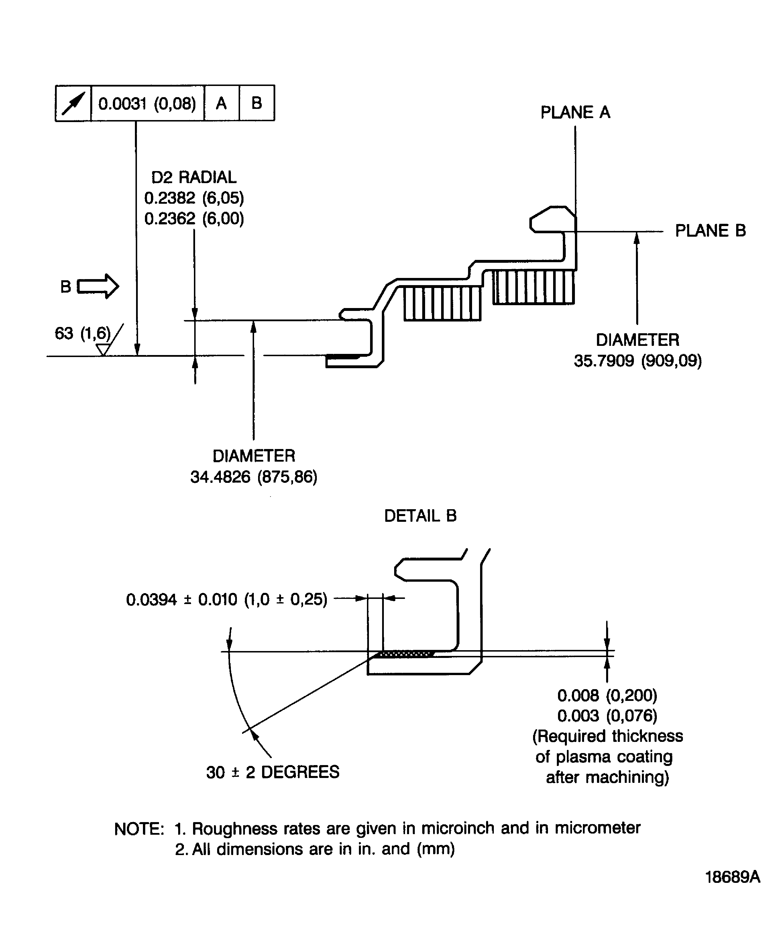 Dimensions after plasma spraying