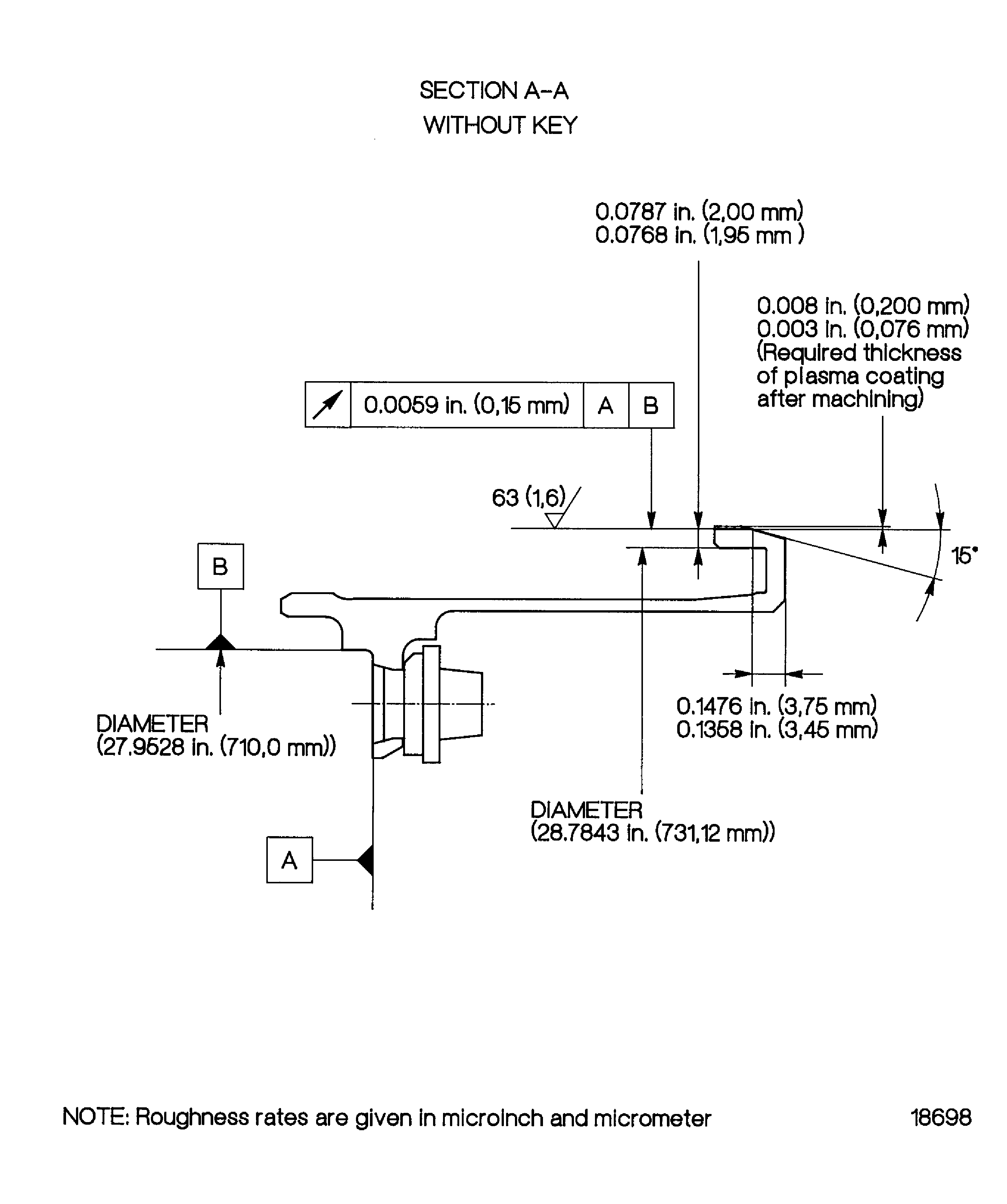 Plasma spray rear hook outer diameter, outer diffuser support
(01-010)