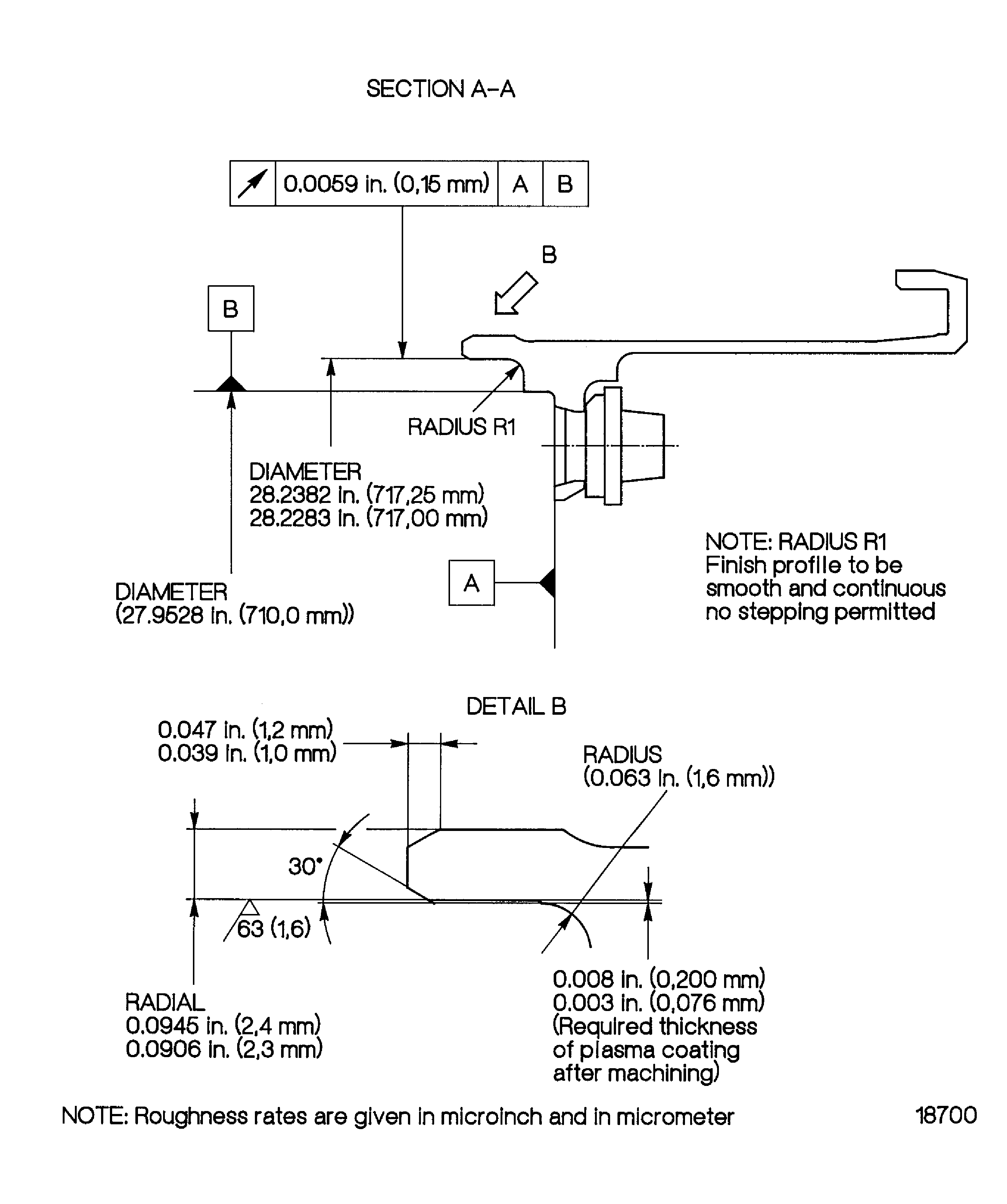 Plasma spray front lip diameter, outer diffuser support (01-010)