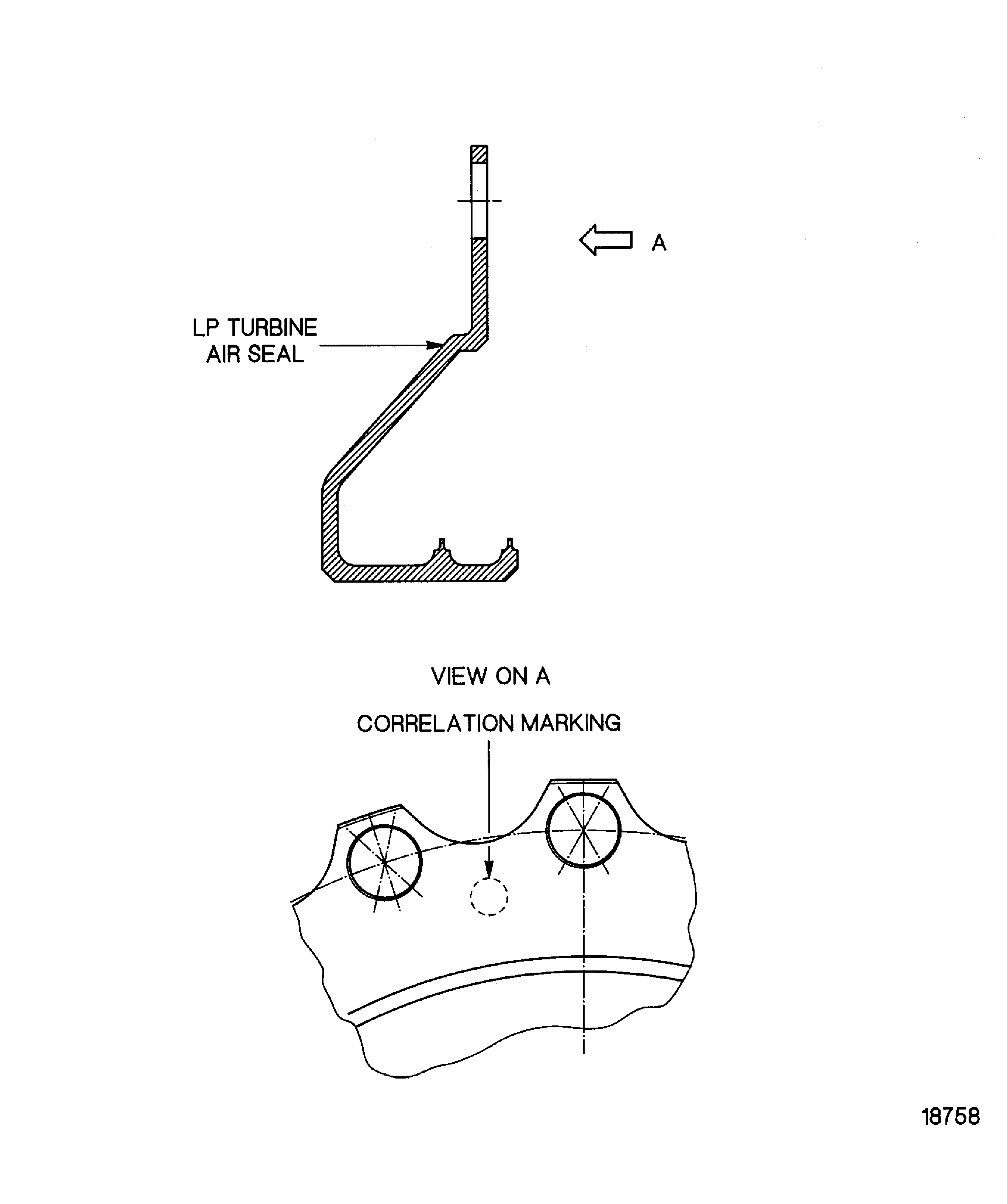 Stage 6 turbine inner airseal, position of correlation marking
