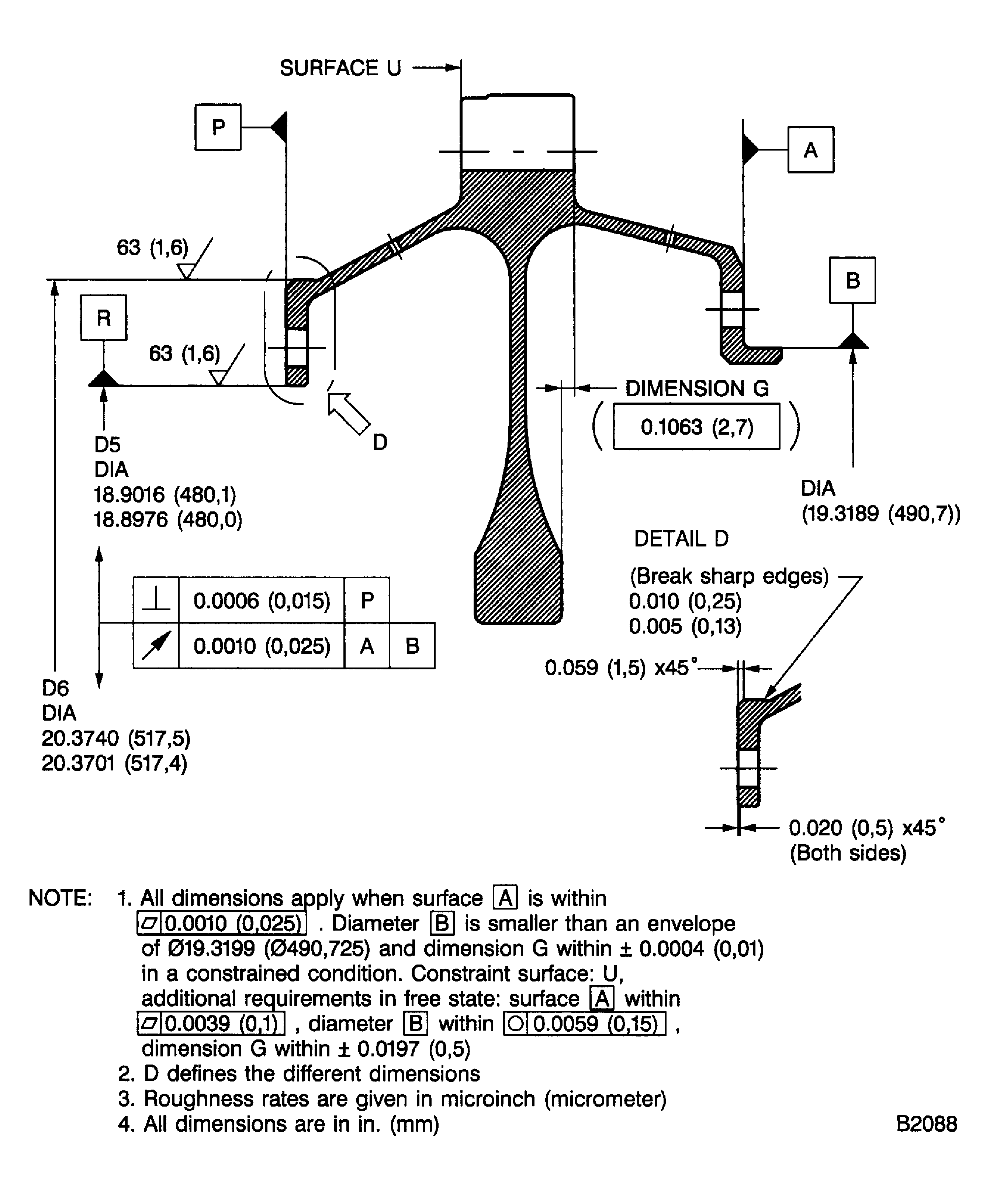 Dimensions and areas after plasma spraying