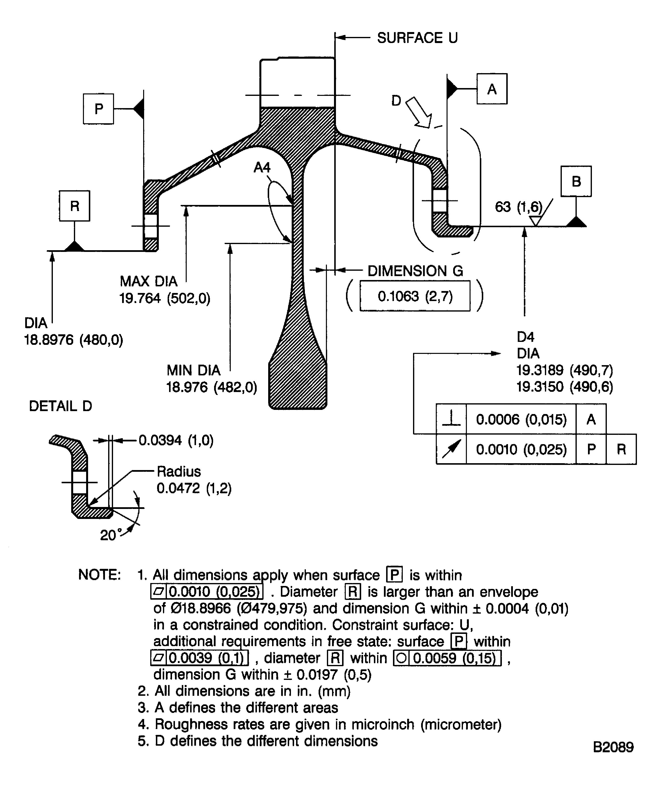 Dimensions and areas after plasma spraying