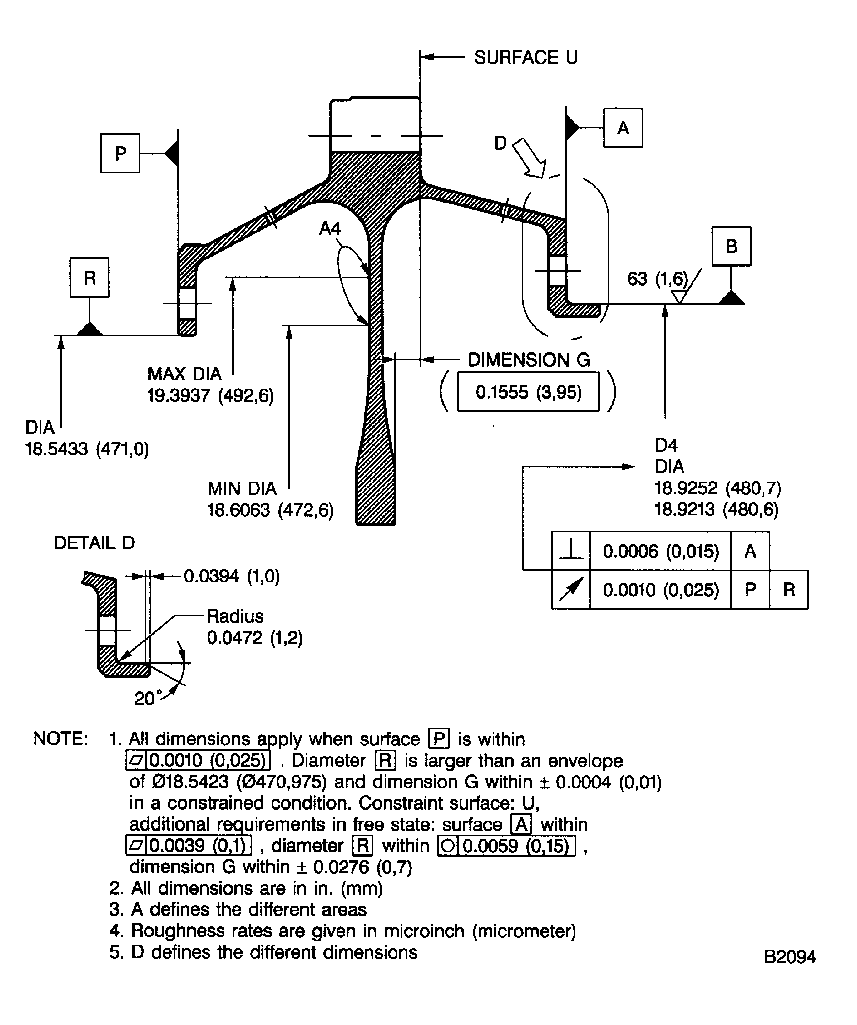 Dimensions and areas after plasma spraying
