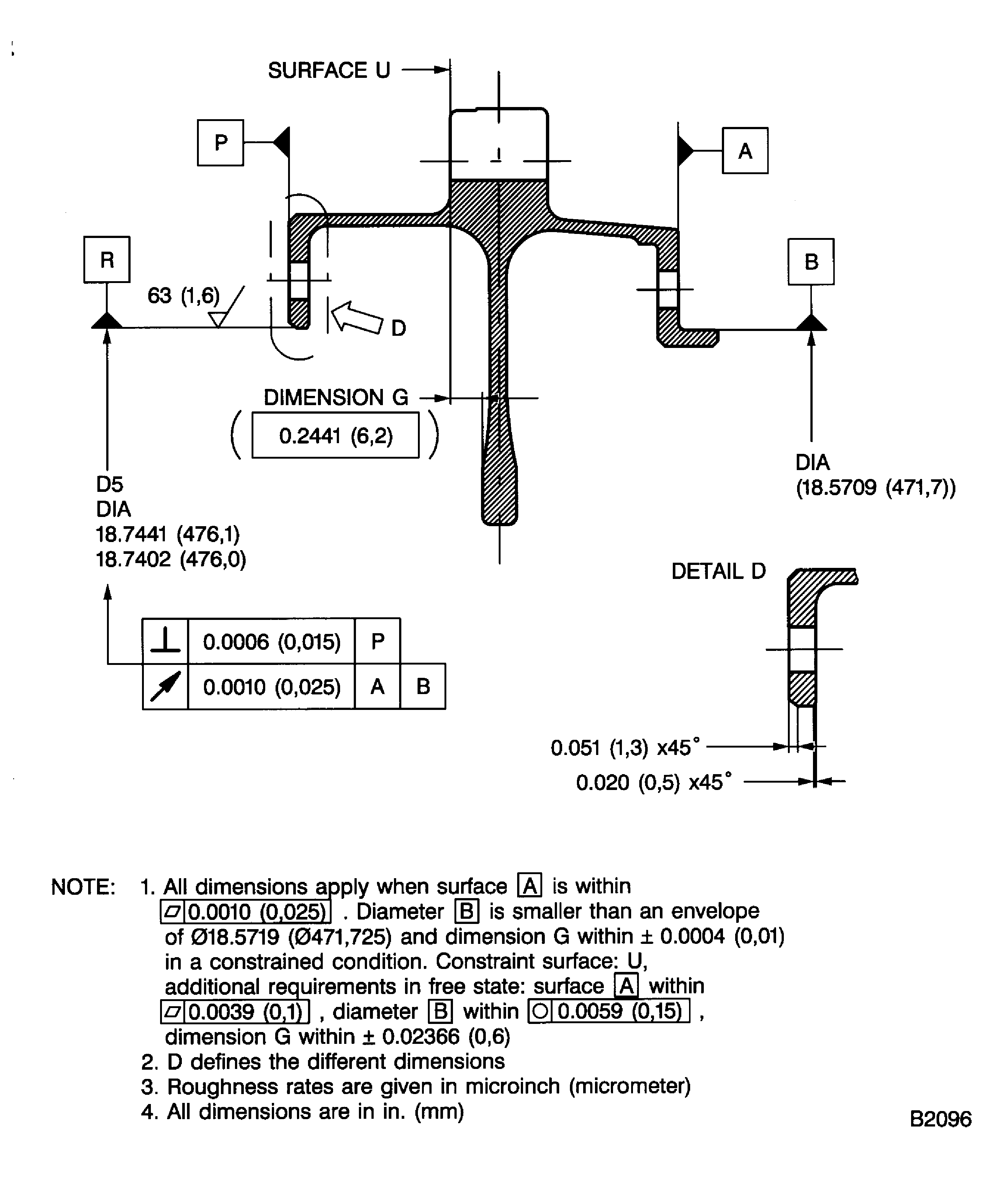 Dimensions and areas after plasma spraying