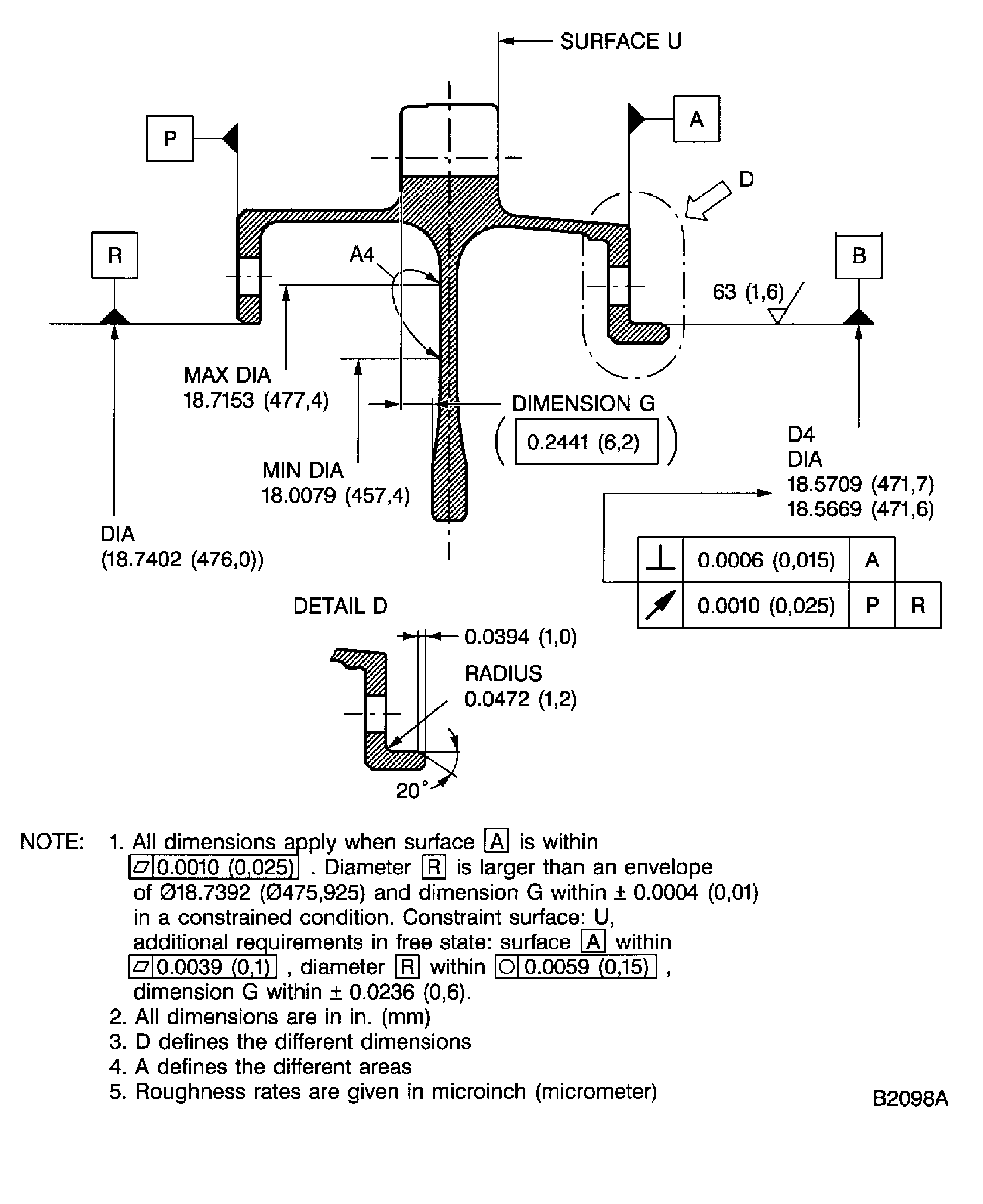 Dimensions and areas after plasma spraying
