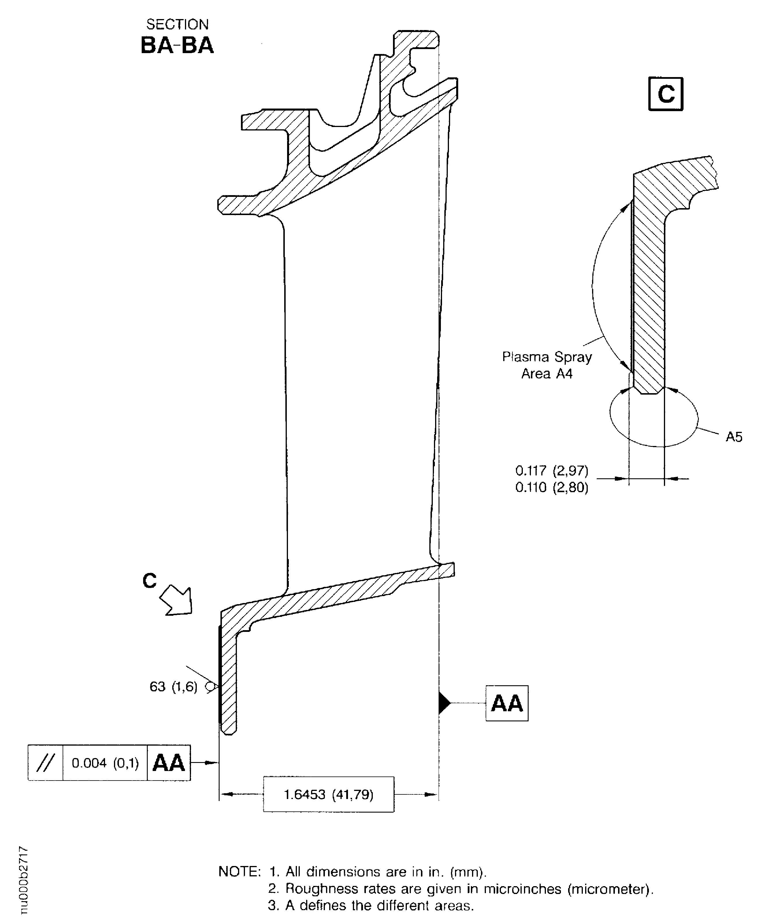 Inner buttress front flange plasma spray repair (finish dimensions) of the stage 3 turbine vane