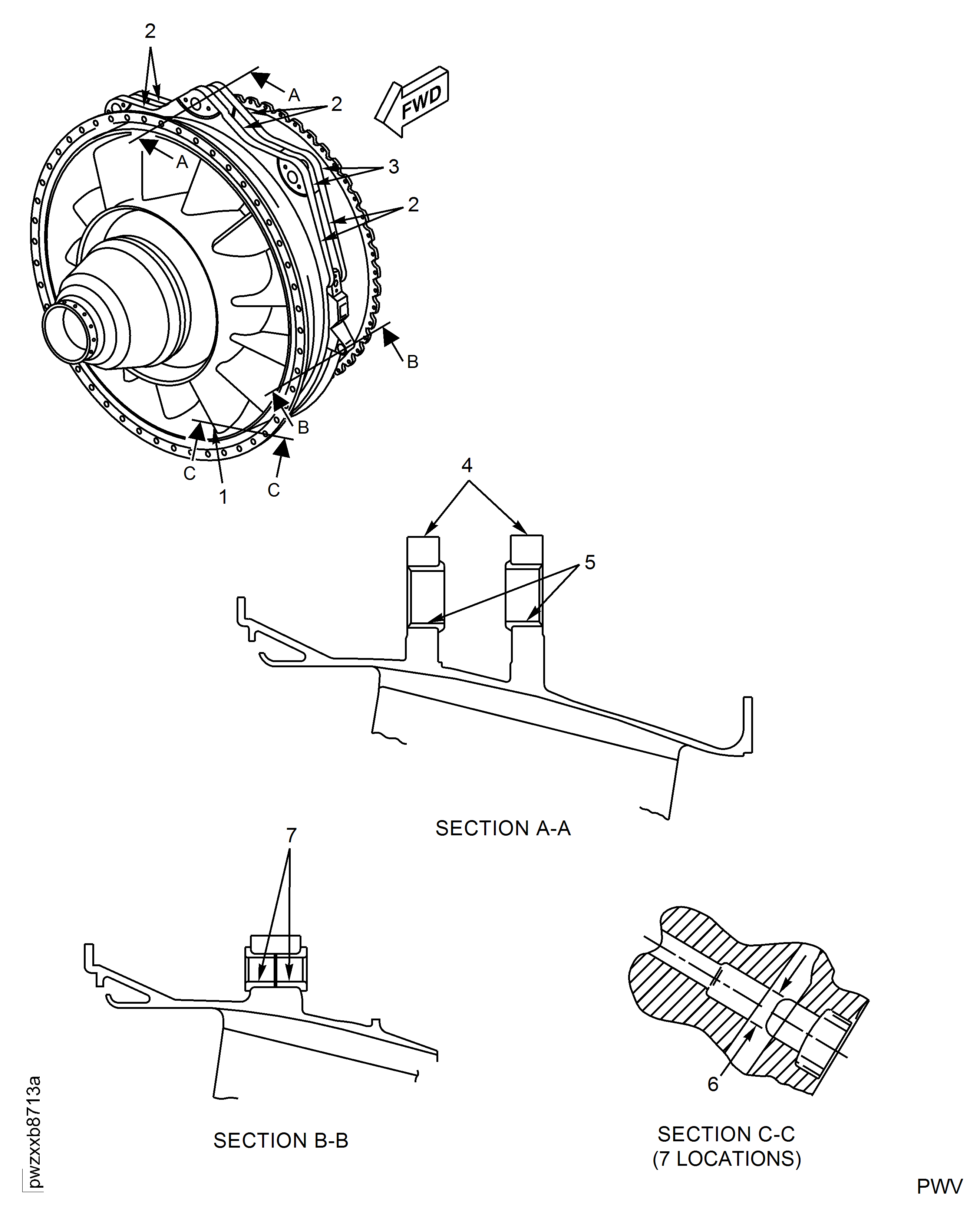Turbine Exhaust Case Inspection Locations