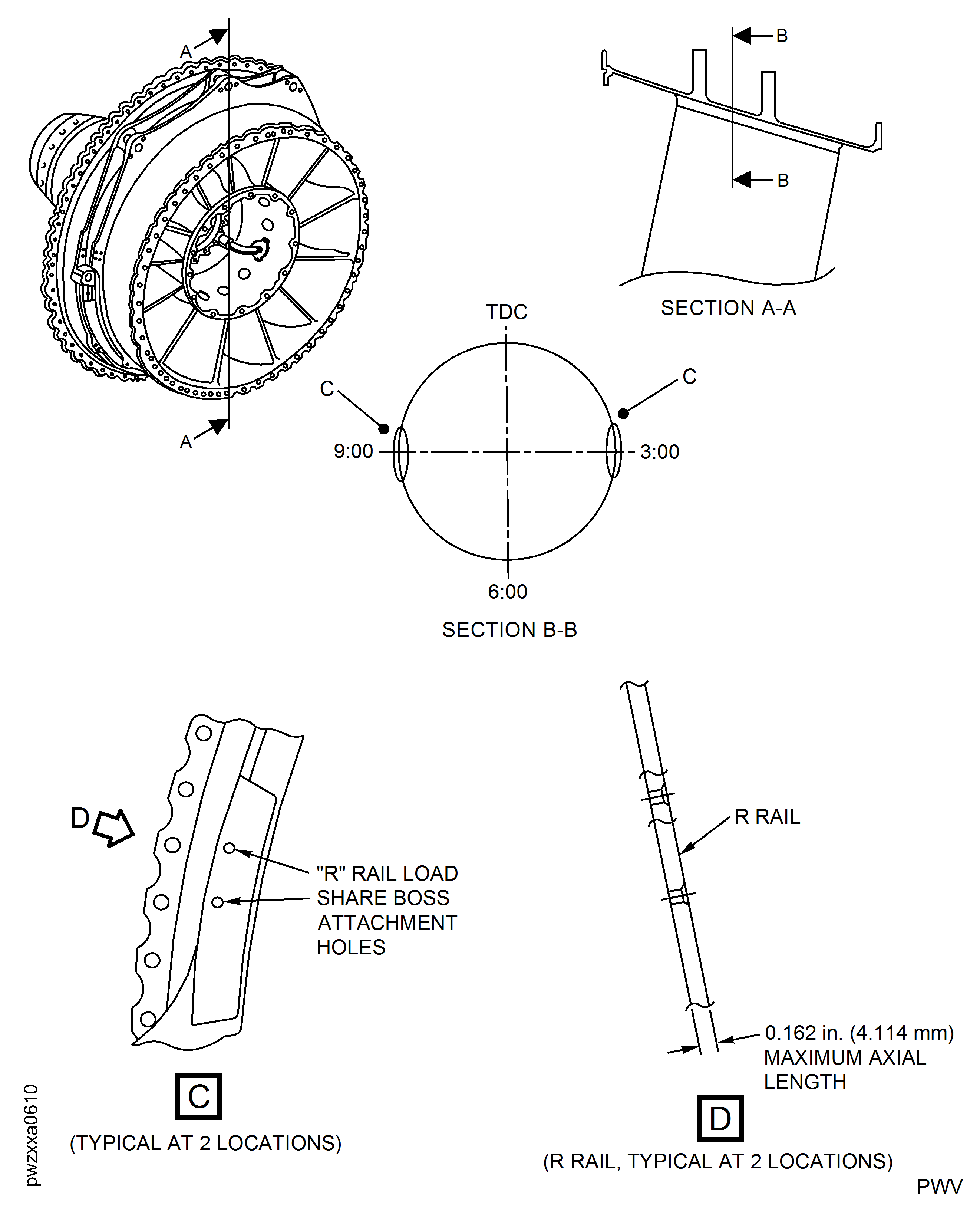 R Rail Load Share Boss Attachment Hole Location(s)