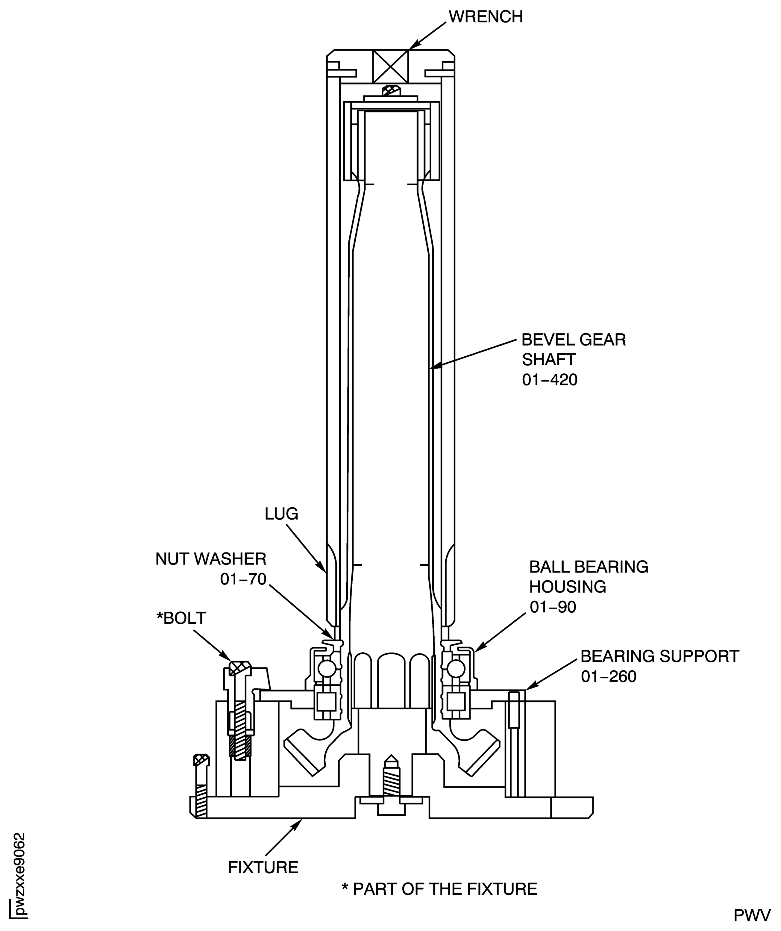 Install the Nut Washer on the Bevel Gearshaft