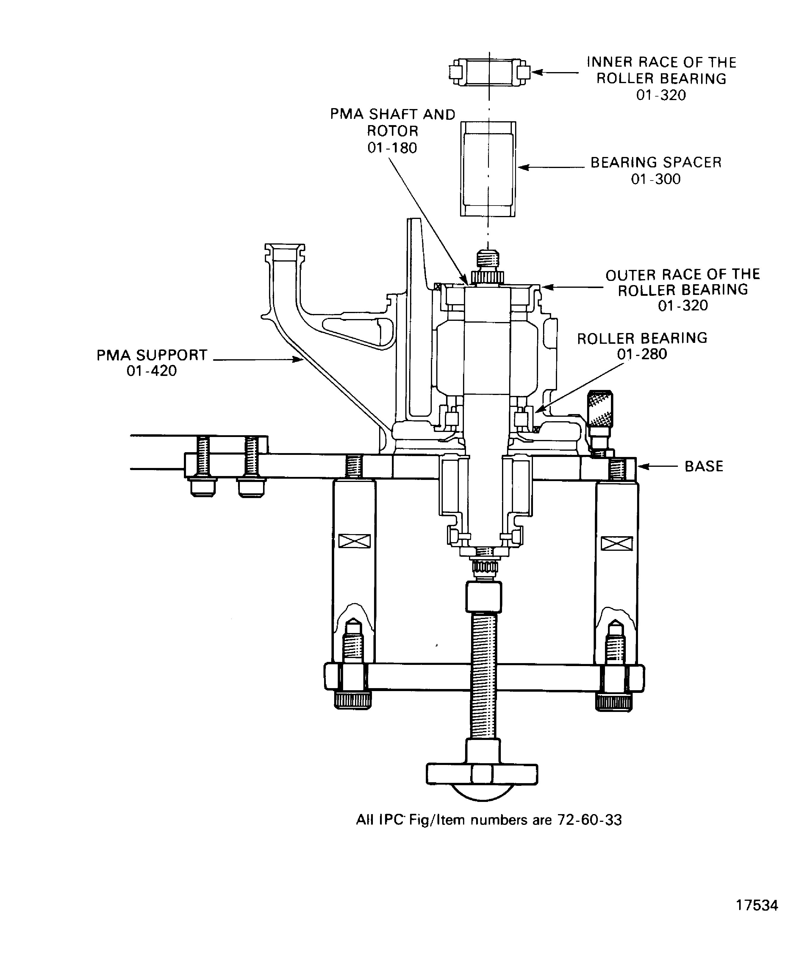 Install the bearing spacer and the inner race of the roller bearing