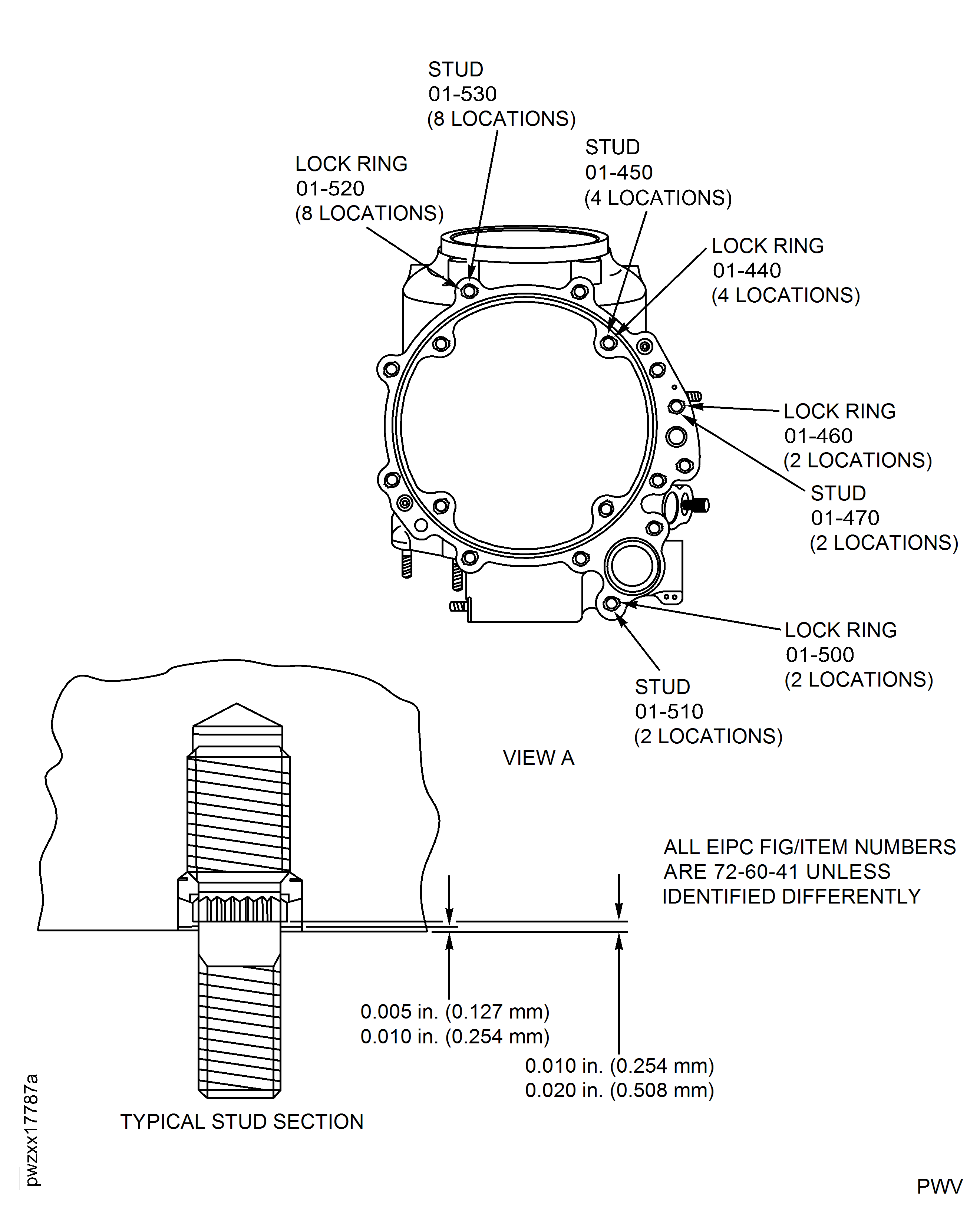 Replace damaged studs and lock rings