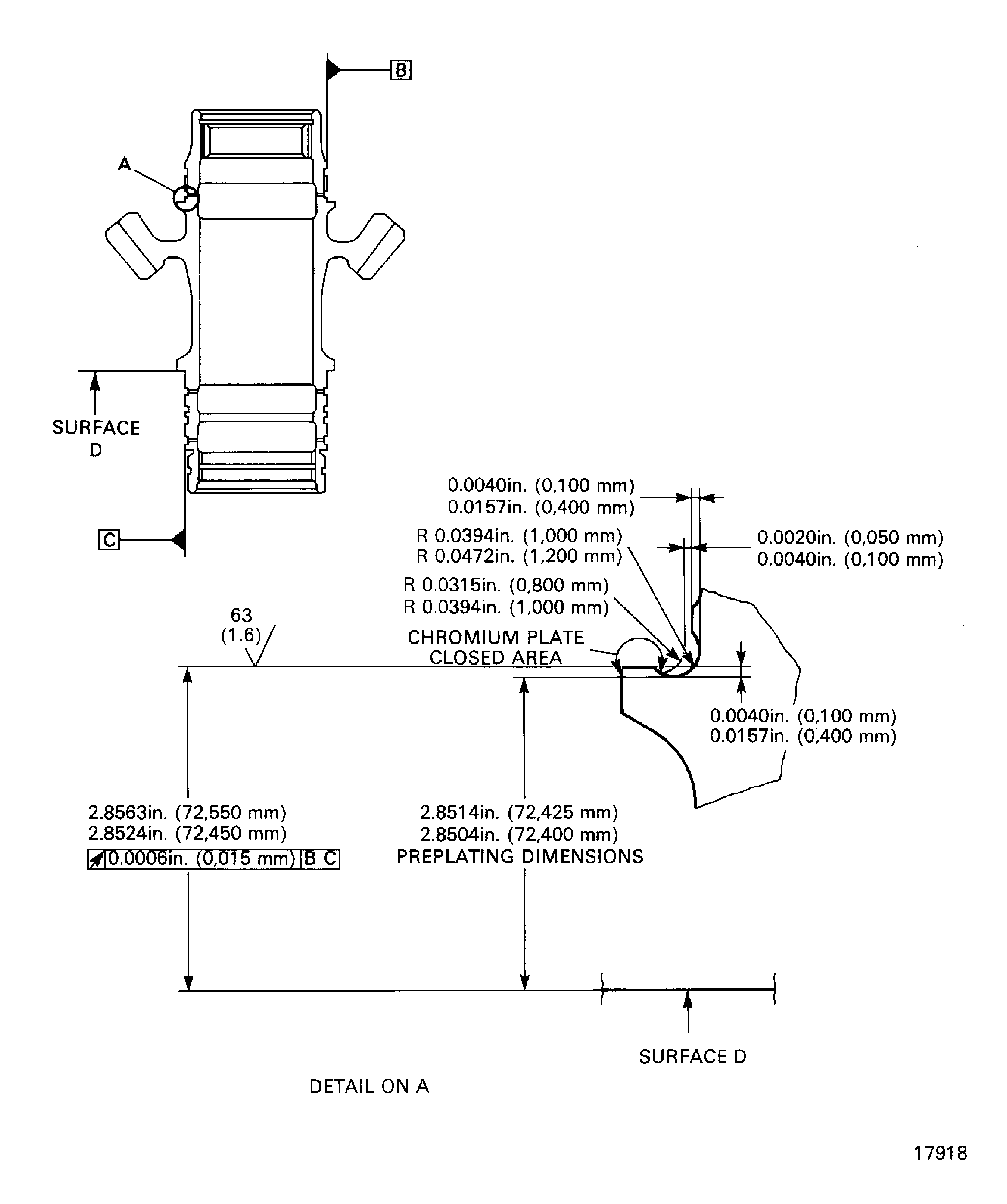 Chromium plate the upper bearing shoulder