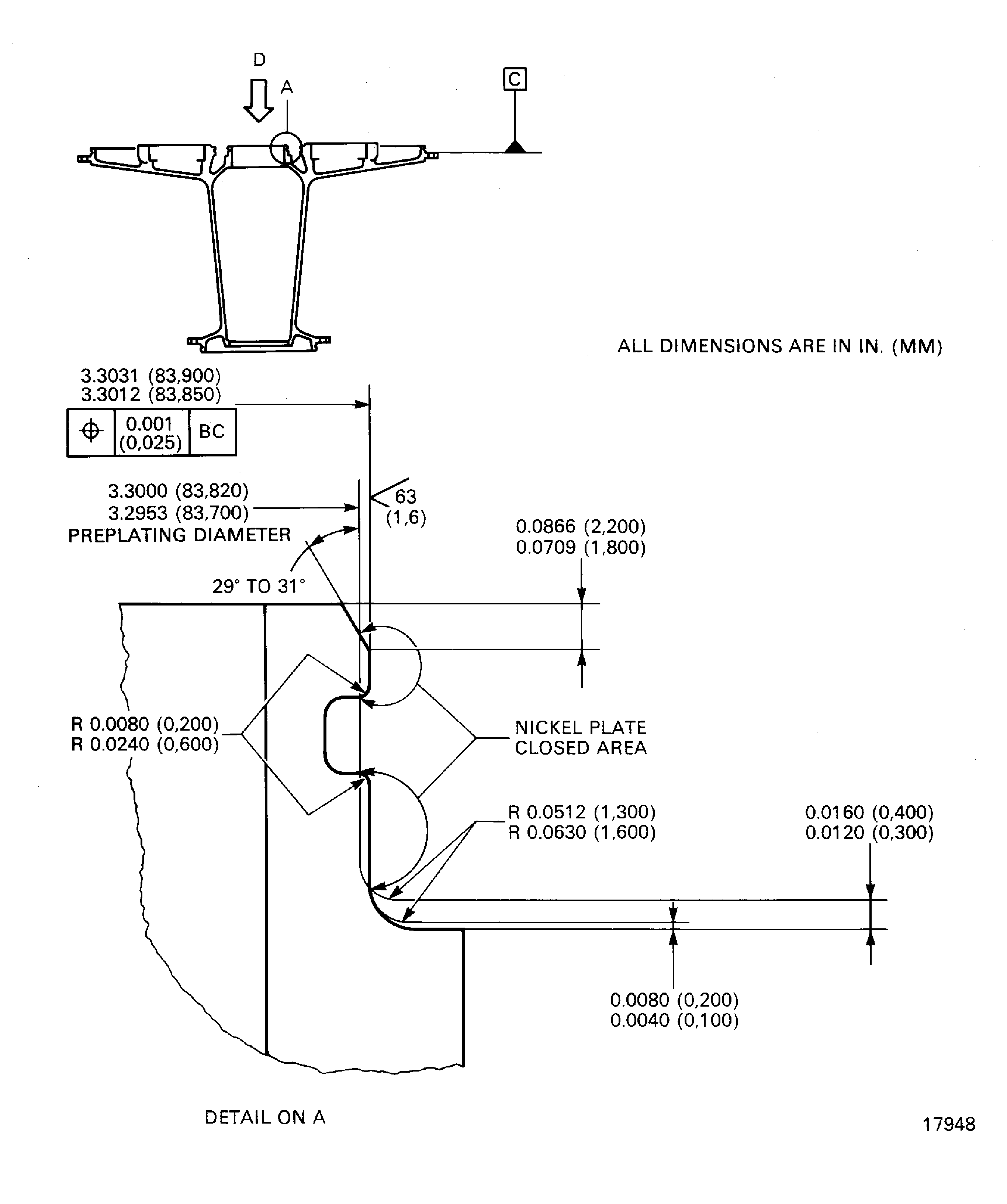 Nickel plate the center front snap diameter of the angle gearbox support