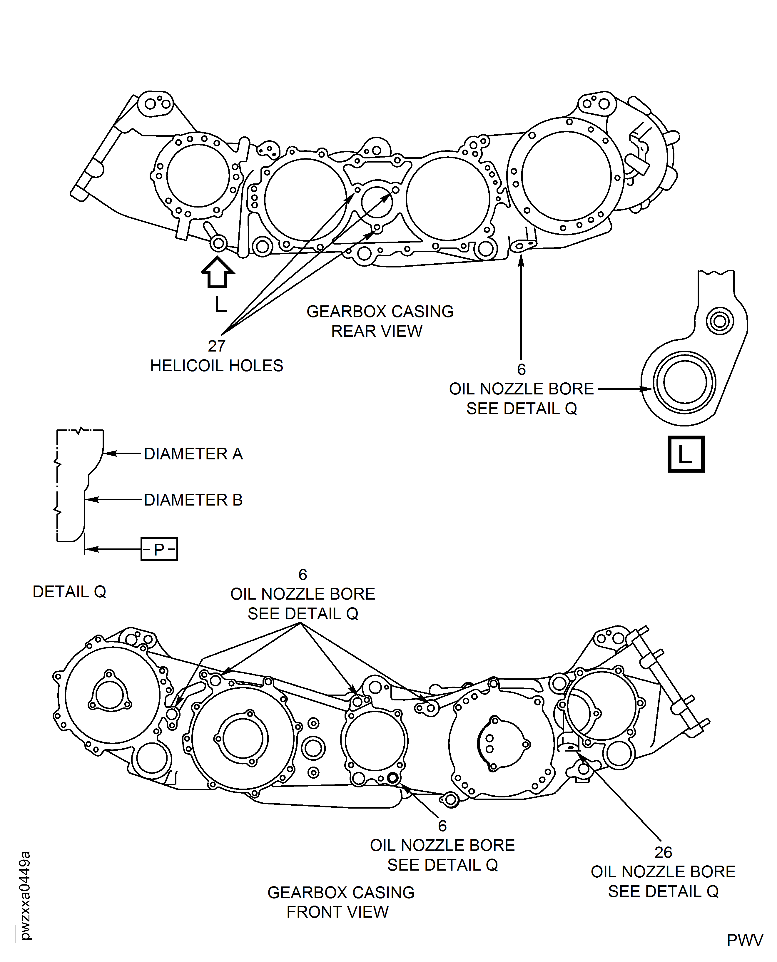 Oil Nozzle Bore Locations - Gearbox Casing