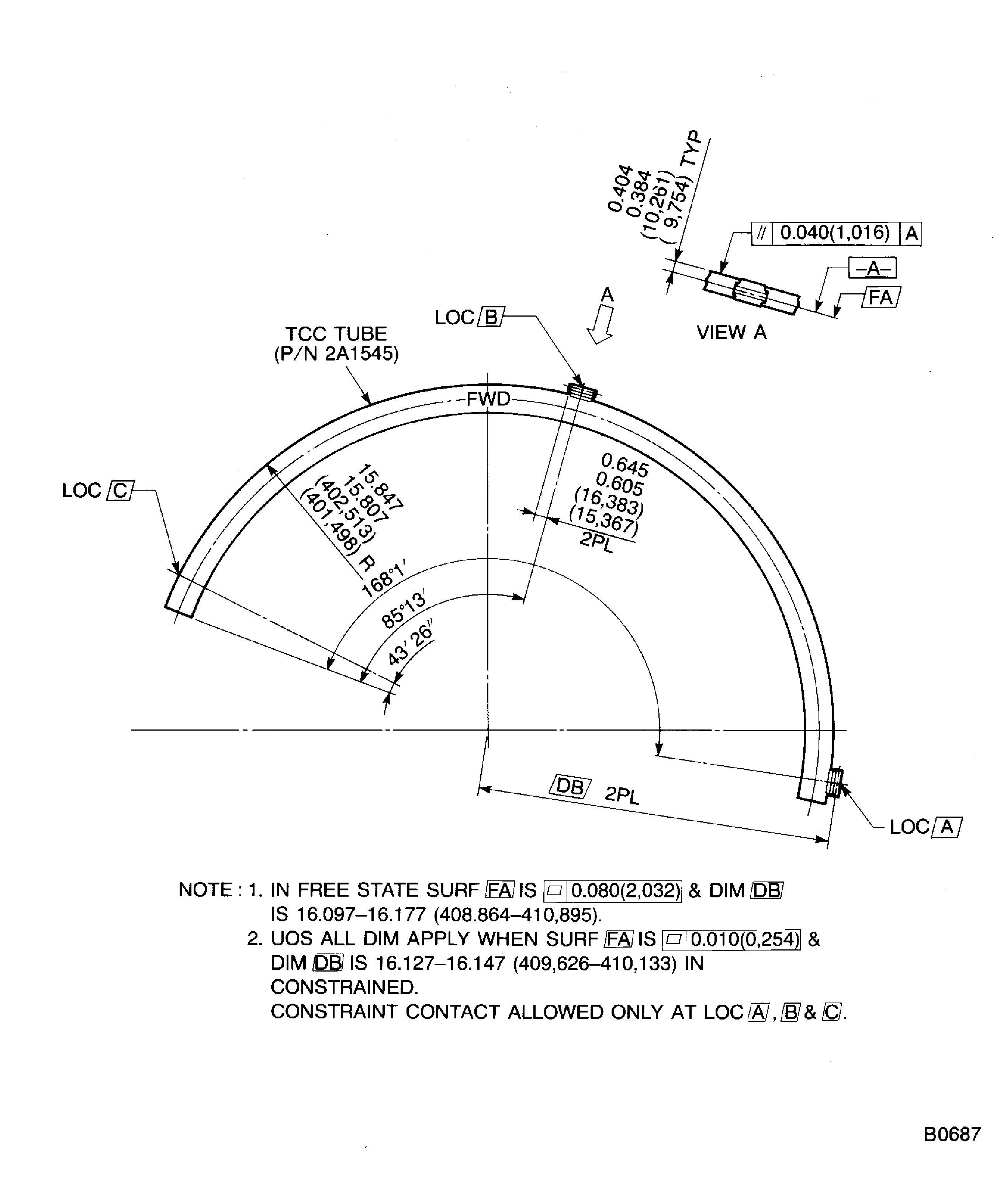 Dimension of the TCC tube assemblies
