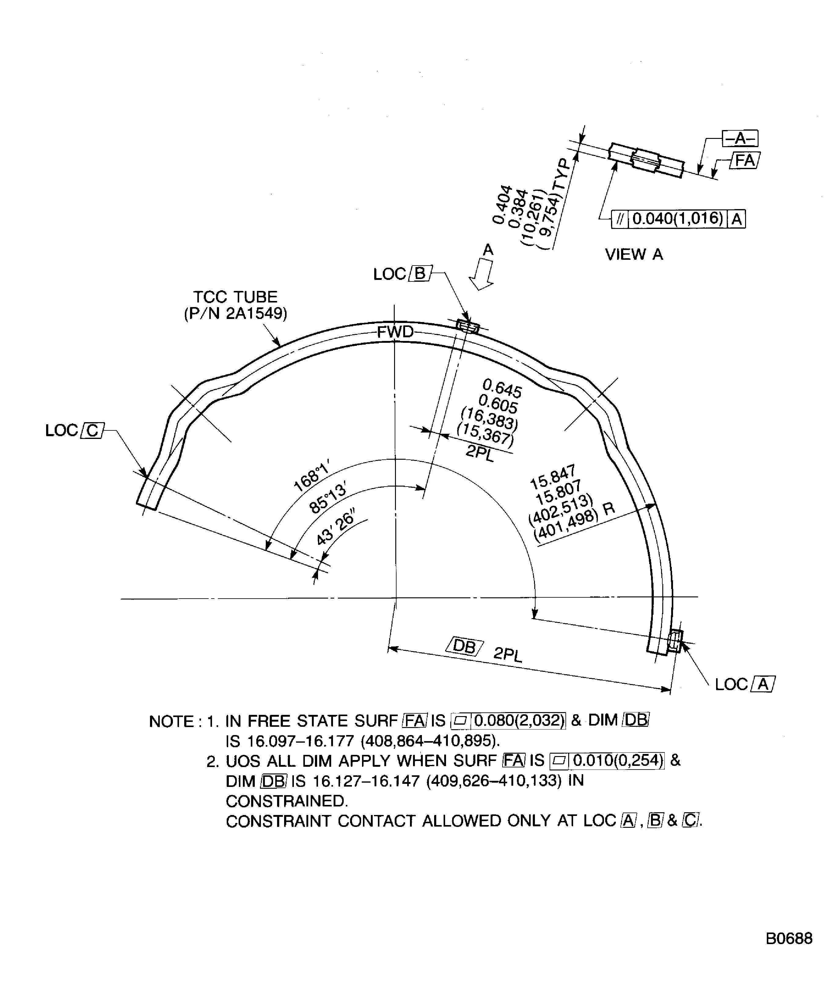 Dimension of the TCC tube assemblies