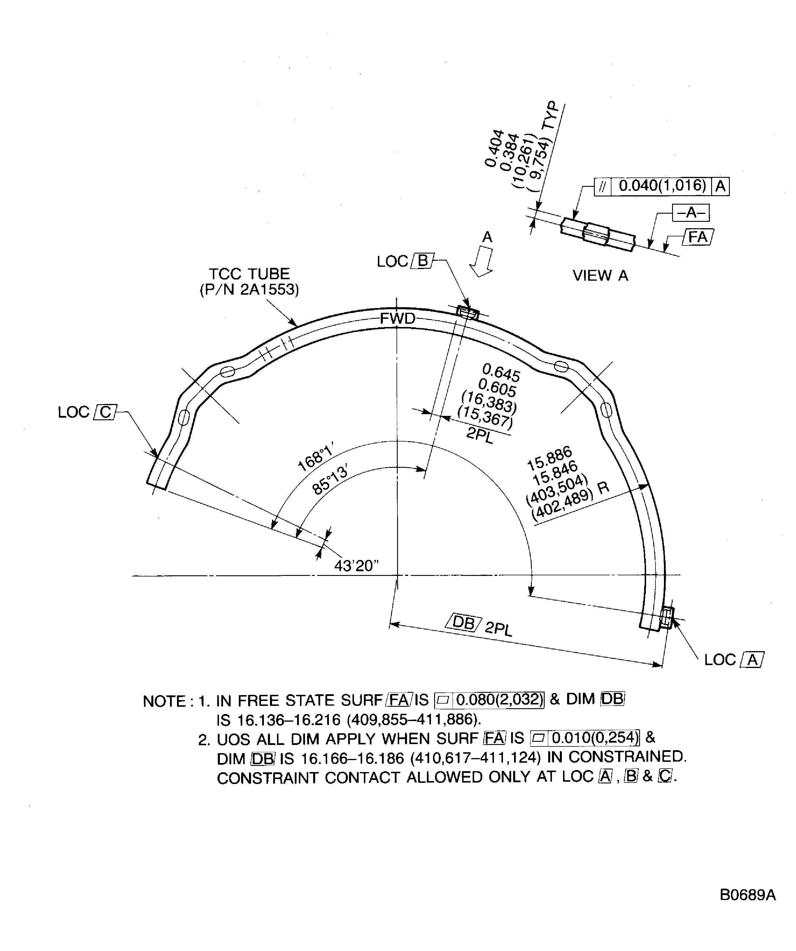 Dimension of the TCC tube assemblies
