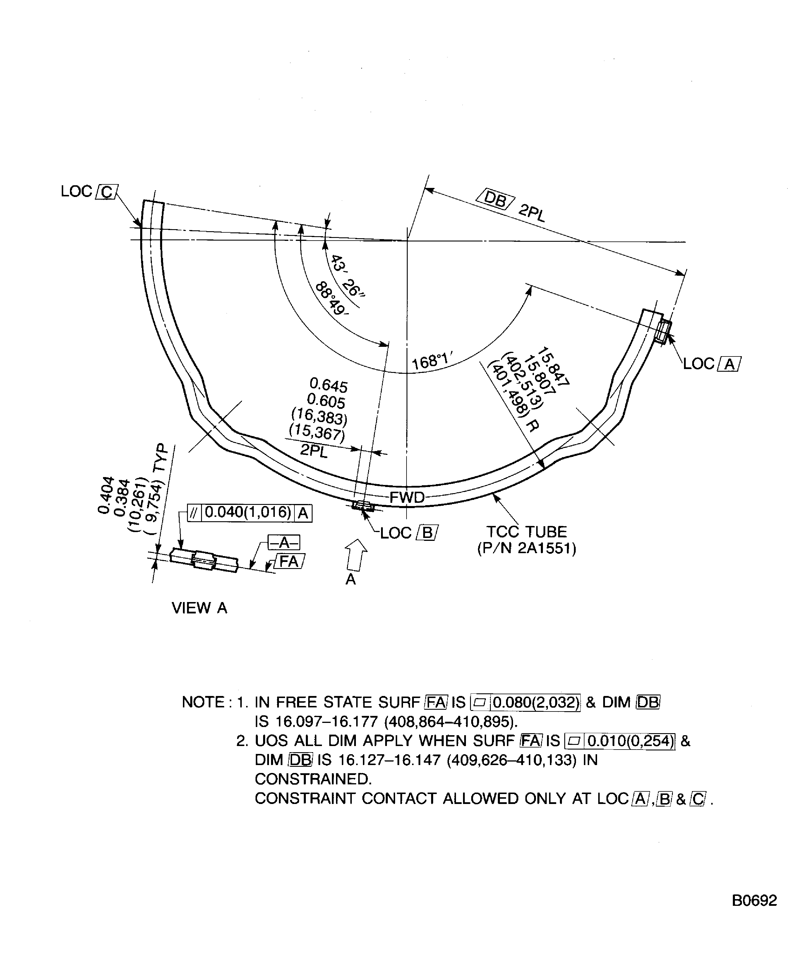 Dimension of the TCC tube assemblies