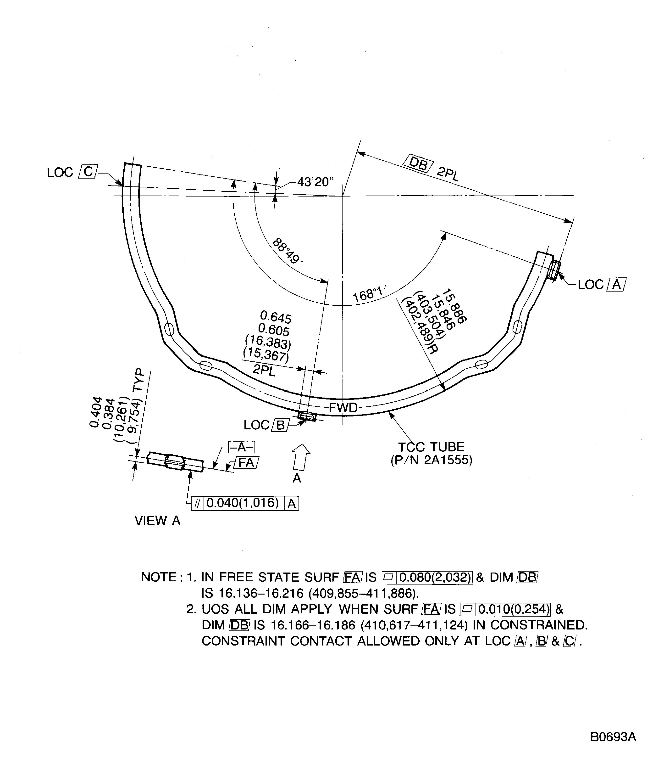 Dimension of the TCC tube assemblies